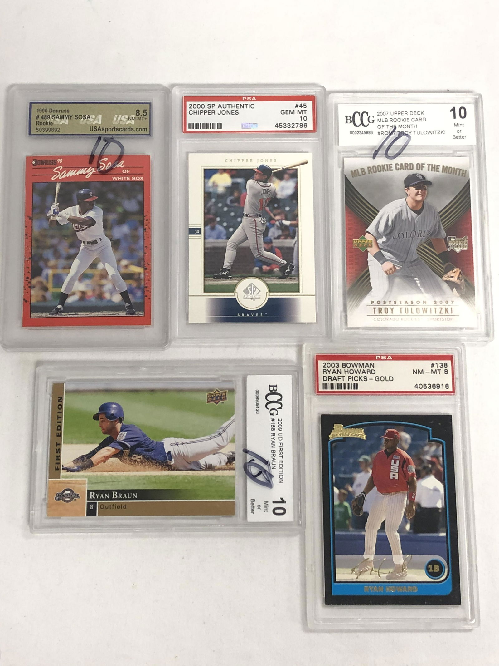 (5)Asst Graded Baseball Cards, S.Sosa & More - Chipper (1 of 7)