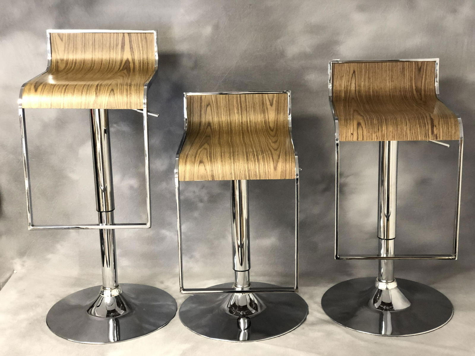 MCM Adjustable Swivel Bar Stools - Chrome Base w/ Wood (1 of 5)