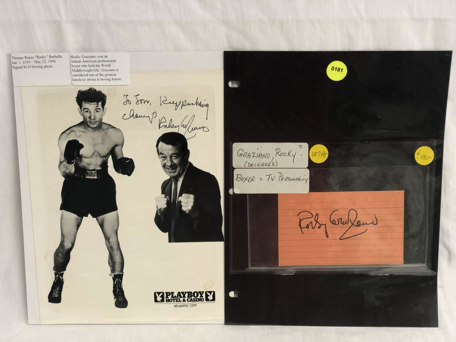 (2)Autographed Rocky Graziano Boxing Items - 8'' x 10'' (1 of 4)
