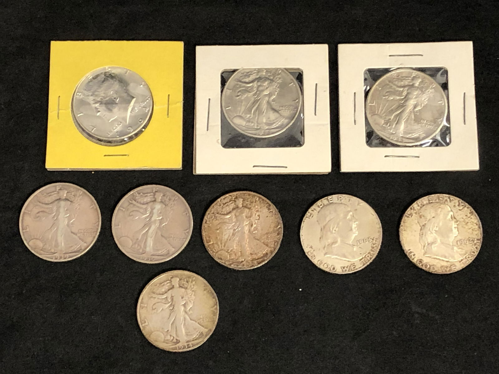 (9)Half Dollars,Walking Liberty,Kennedy,Franklin - (1 of 12)