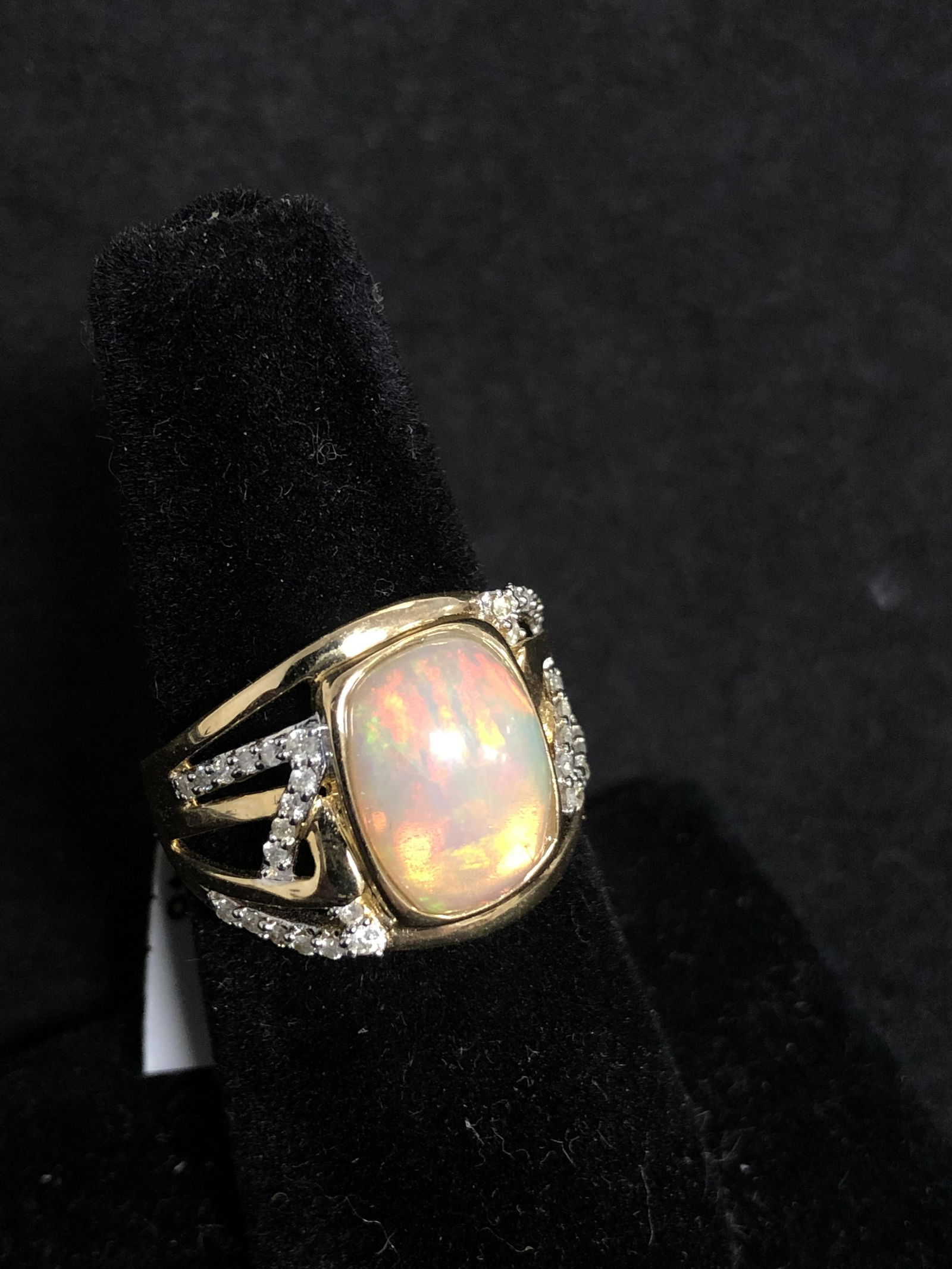 Certified 14K Yellow Gold Opal Diamond Ring - Sz 7, COA (1 of 6)