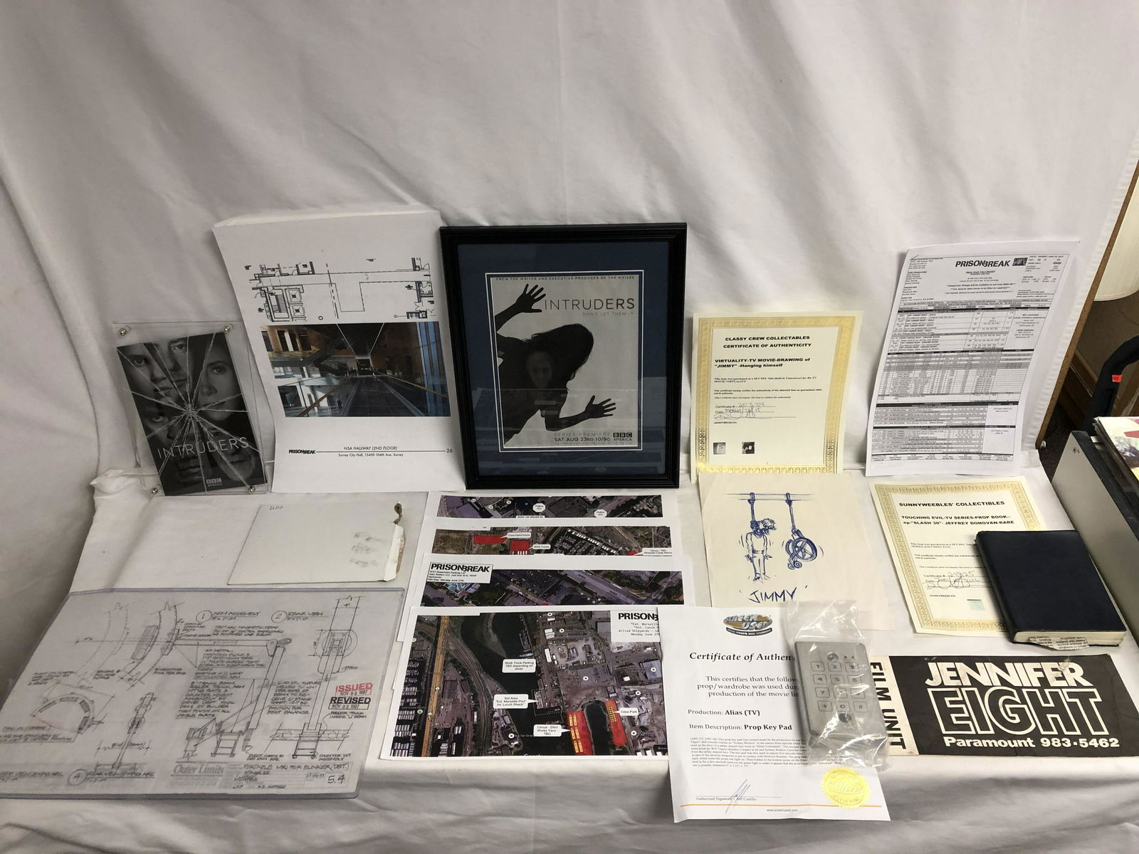 Asst Movie / TV Props, Scene Setups, More - Prison: Asst Movie / TV Props, Scene Setups, More - Prison Break, Intruders, Touching Evil Prop Book w/ Certificate, Alias