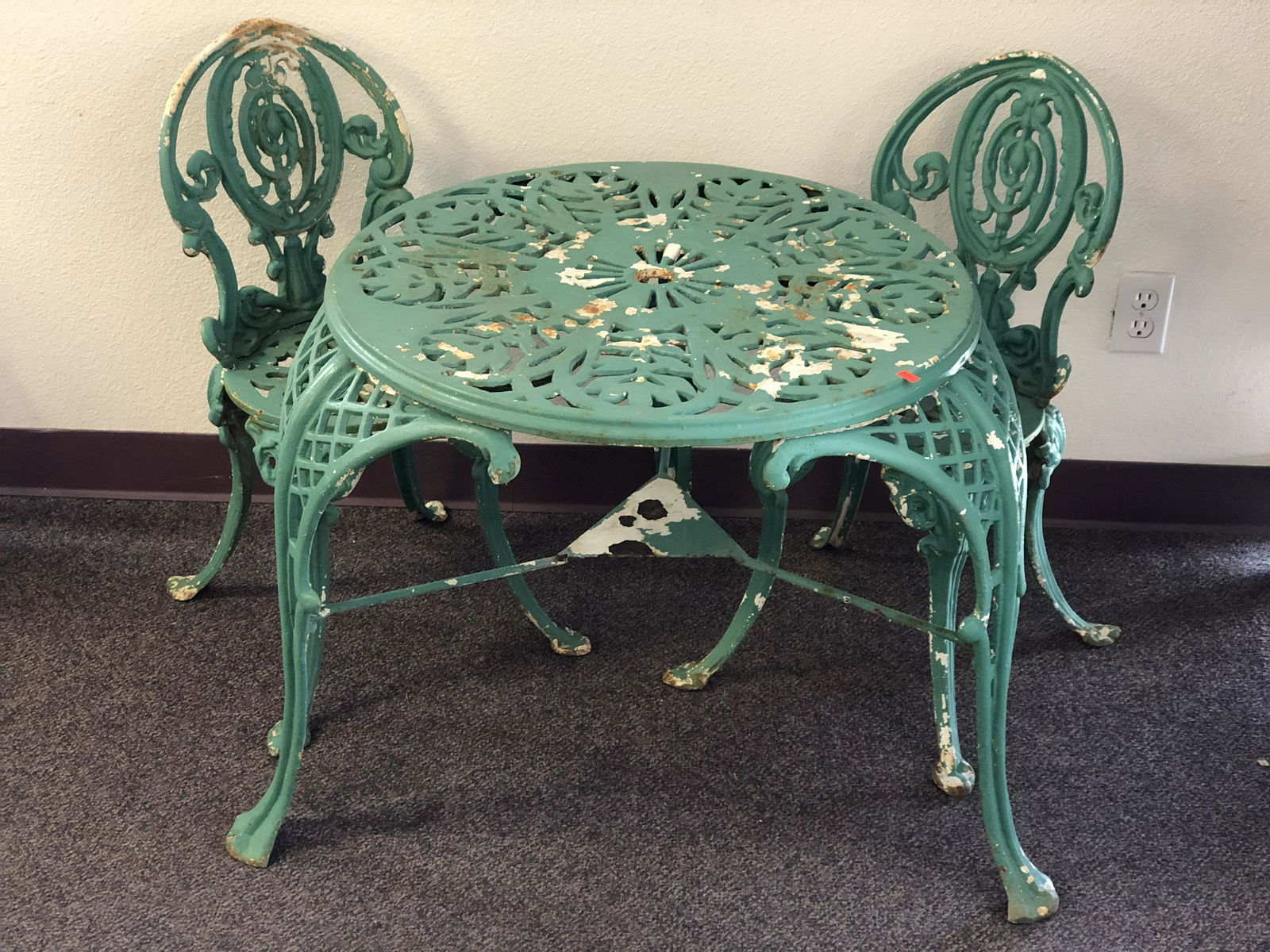 Painted Iron Patio Table, 2 Chairs - Table 26'' x 23'' (1 of 5)