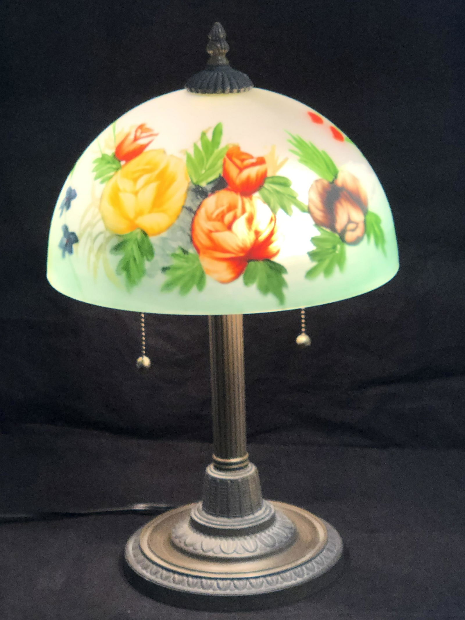 Brass Table Lamp w/ Reverse Painted Shade - 19'' Tall (1 of 6)