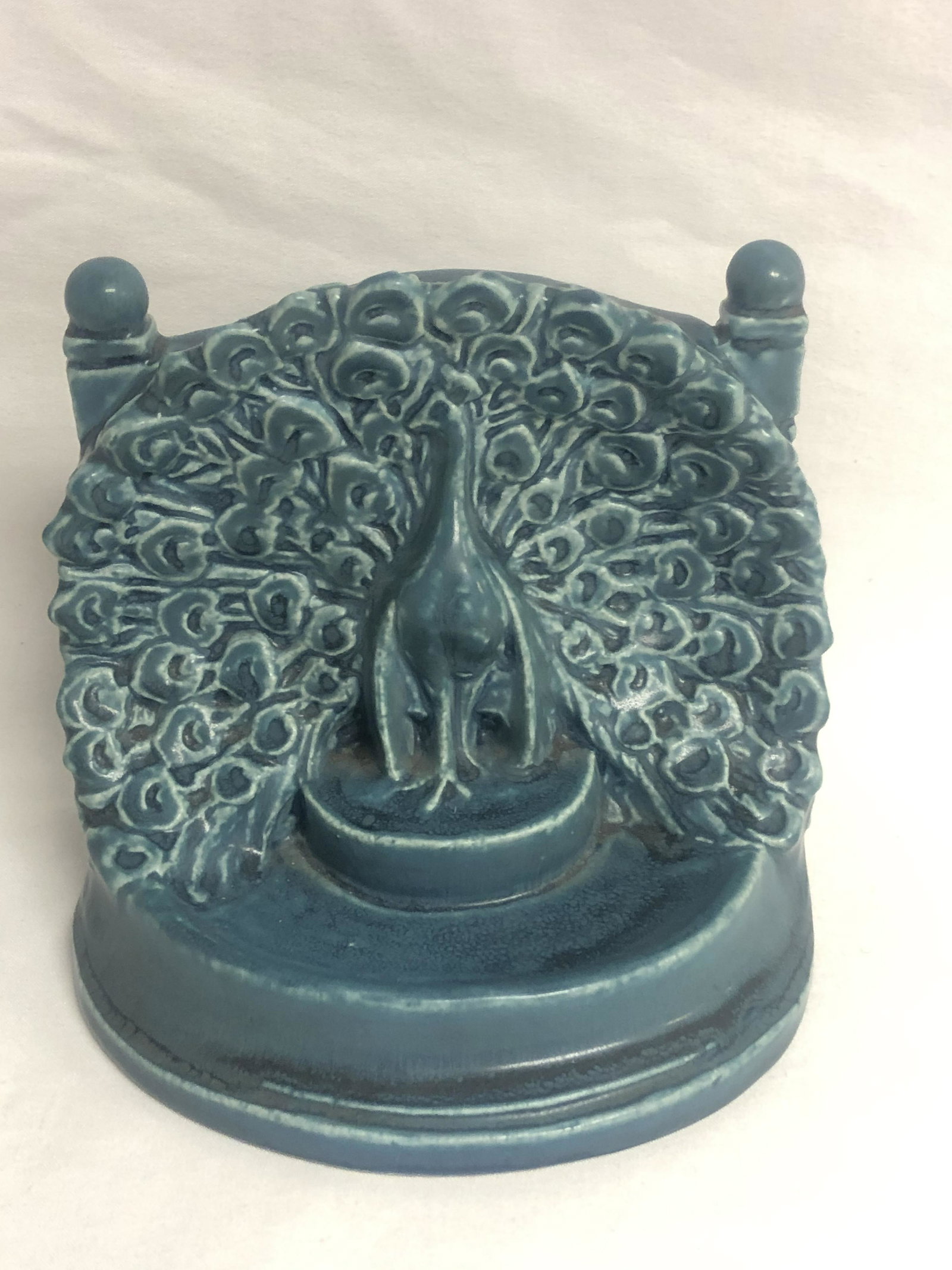 1920s Rookwood Blue Peacock Pottery - 5'' x 5'': 1920s Rookwood Blue Peacock Pottery - 5'' x 5''