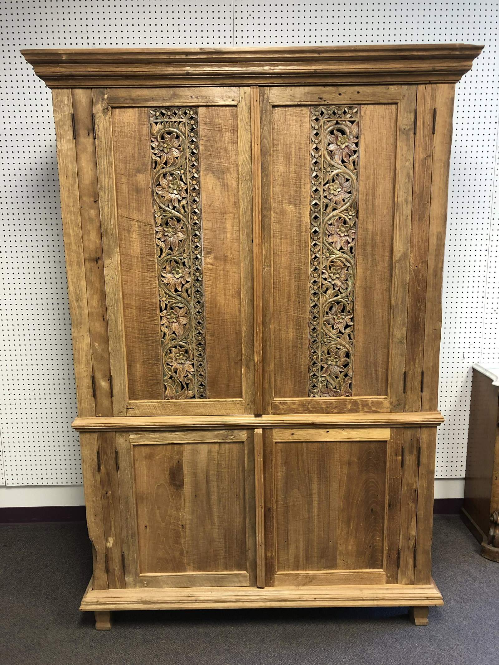 Cabinet w/ Carved Front, Shelves - 51'' x 27'' x 82'': Cabinet w/ Carved Front, Shelves - 51'' x 27'' x 82''