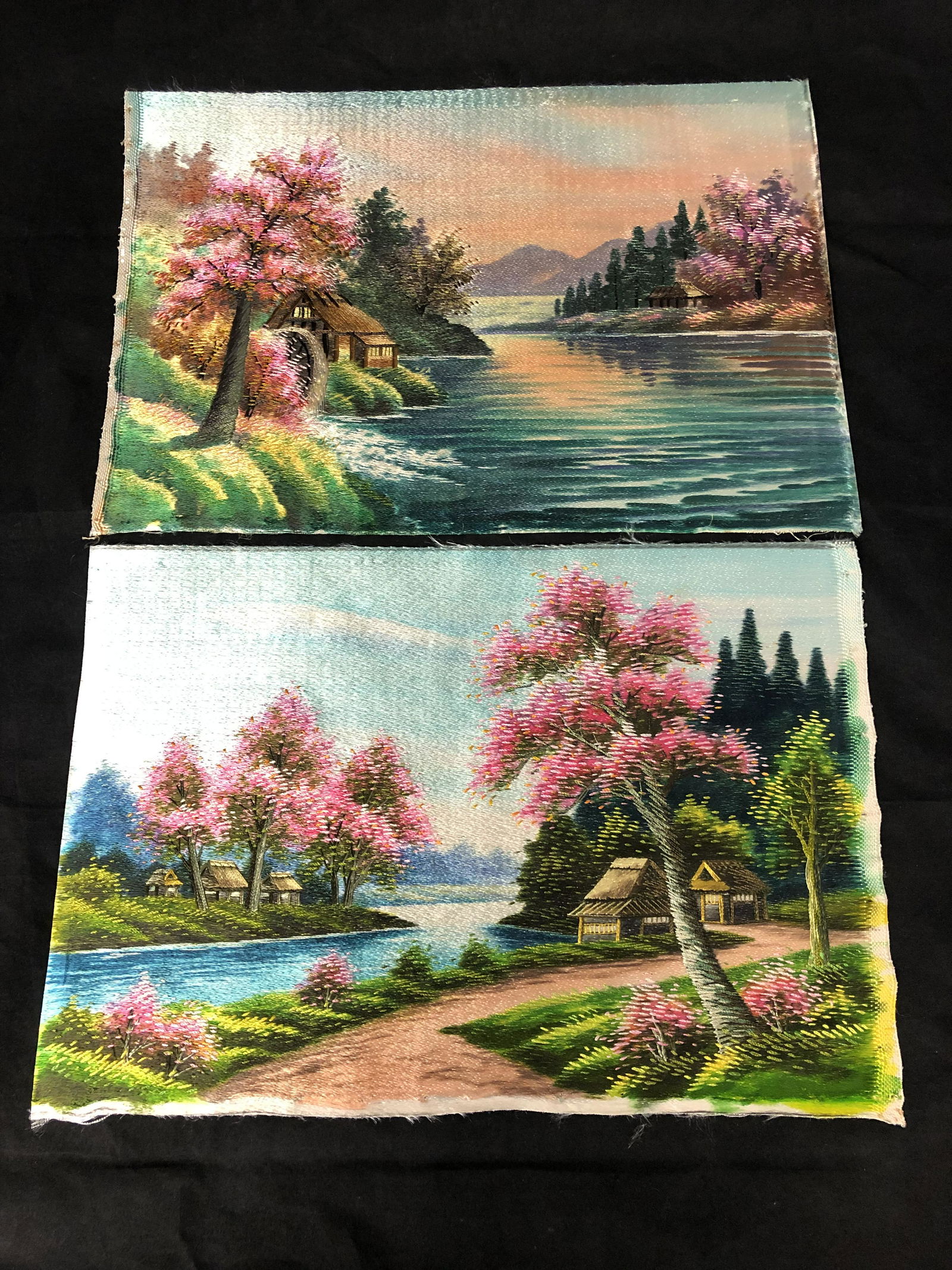 (2)Silk Asian Embroidered Art, 15.5'' x 11'' (1 of 3)
