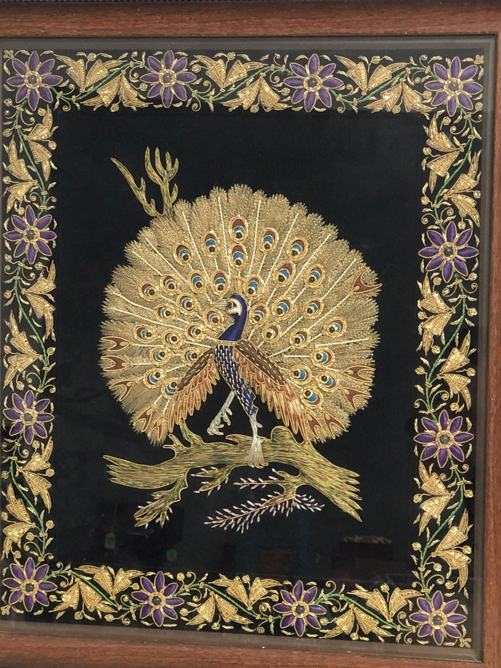 Embroidered Peacock Art w/ Gold Thread - Hand (1 of 4)