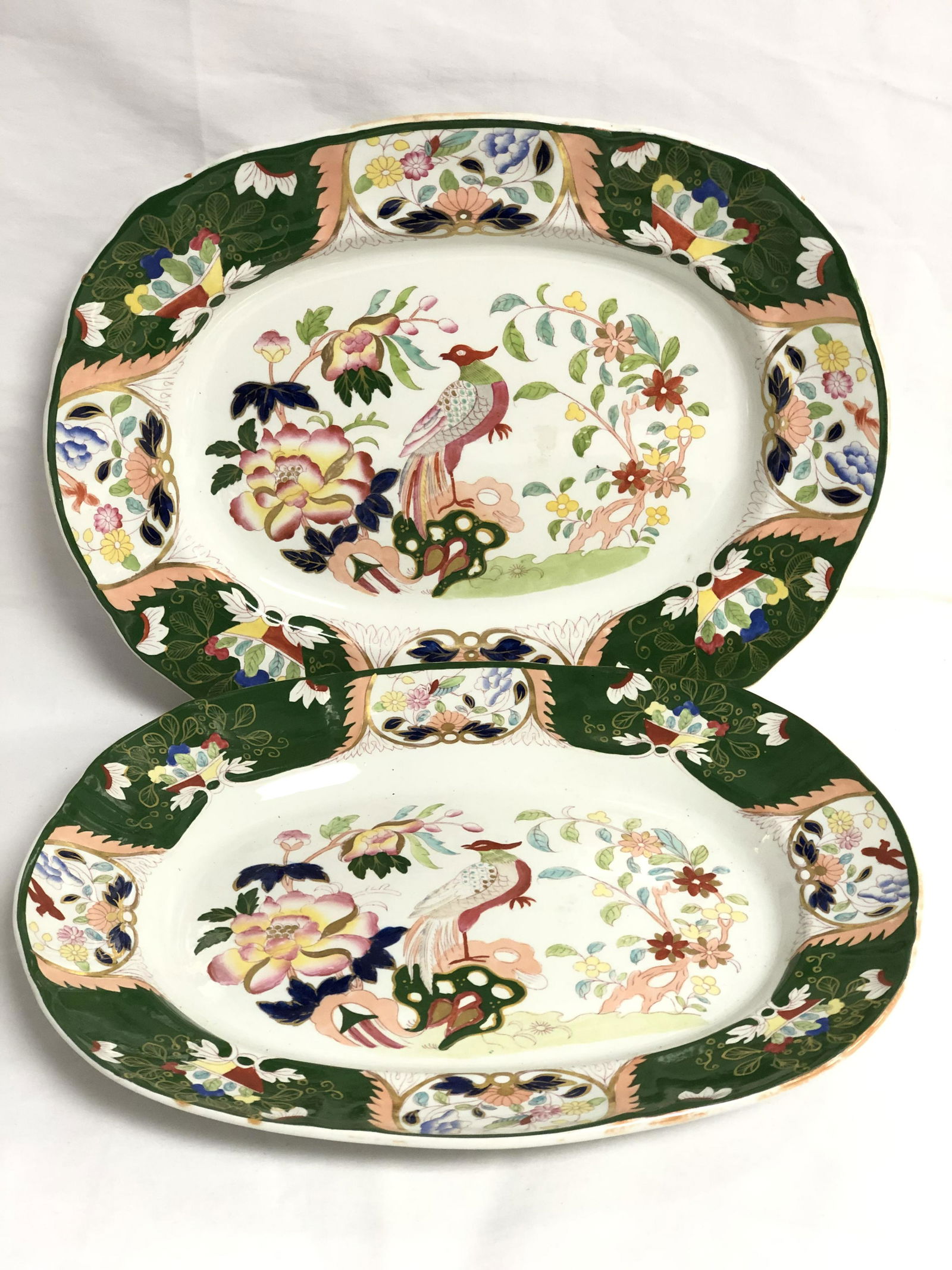 (2)19thC Mason's Bird Platters, 13'' x 10.5'' (1 of 3)