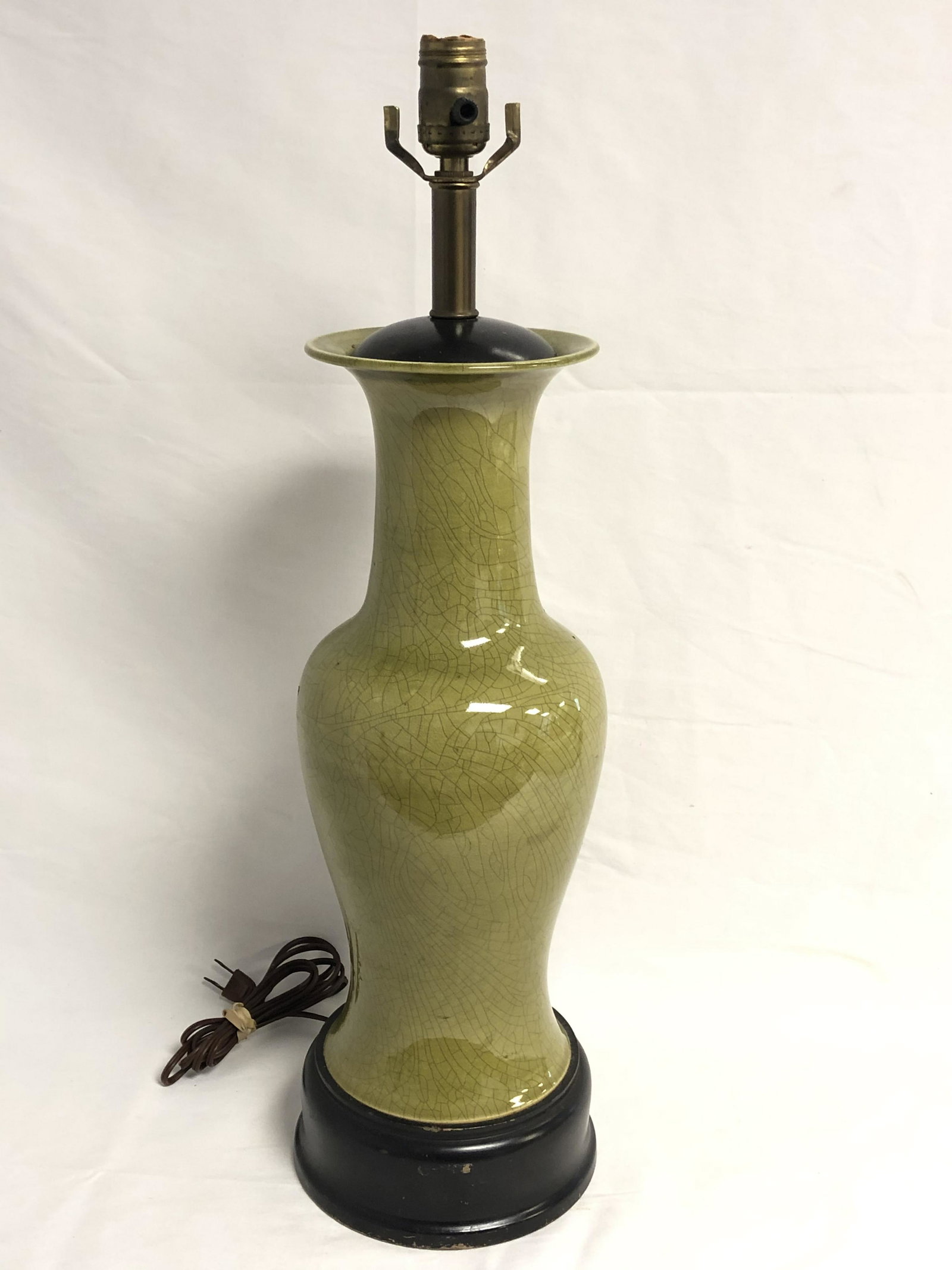 MCM Crackle Glaze Pottery Lamp - 25'' Tall to Socket -: MCM Crackle Glaze Pottery Lamp - 25'' Tall to Socket - No Harp or Shade -