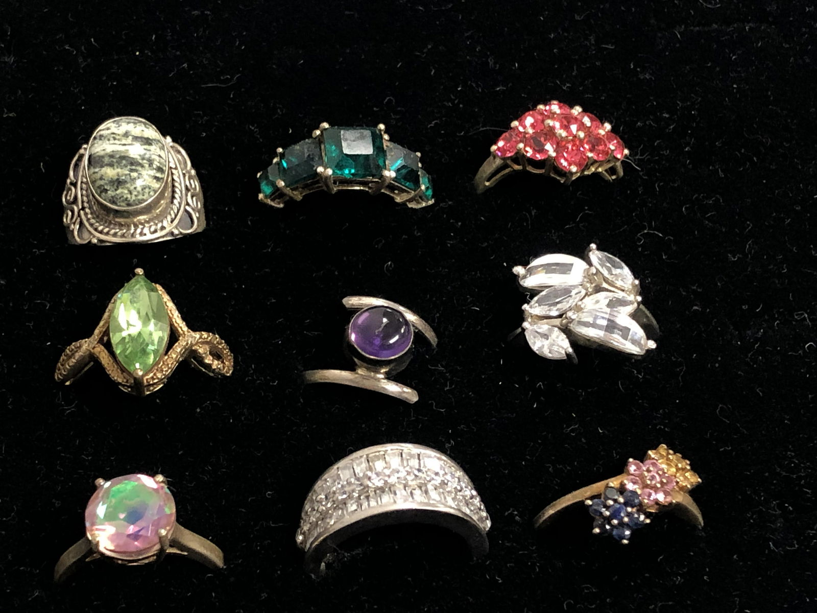 (9)Asst Sterling Silver Rings w/ Various Stones - Sz 7 (1 of 3)
