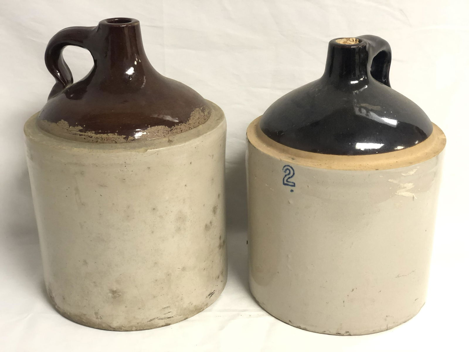 (2)Vintage Stoneware Jugs - #2 Inspect - See Photos (1 of 6)