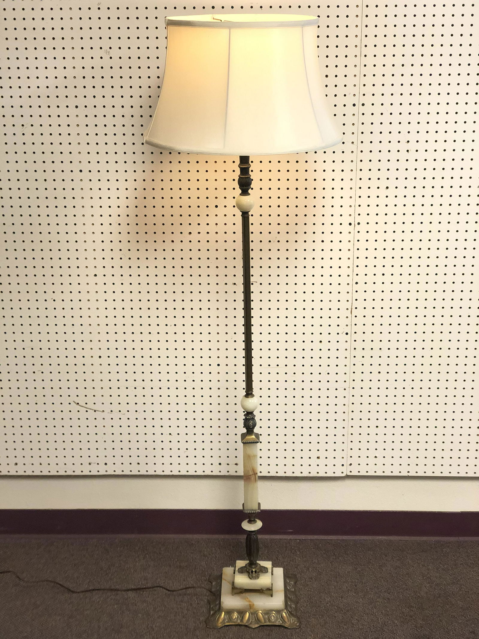 Marble Based Brass Floor Lamp, 64'' Tall - Milk Glass (1 of 6)