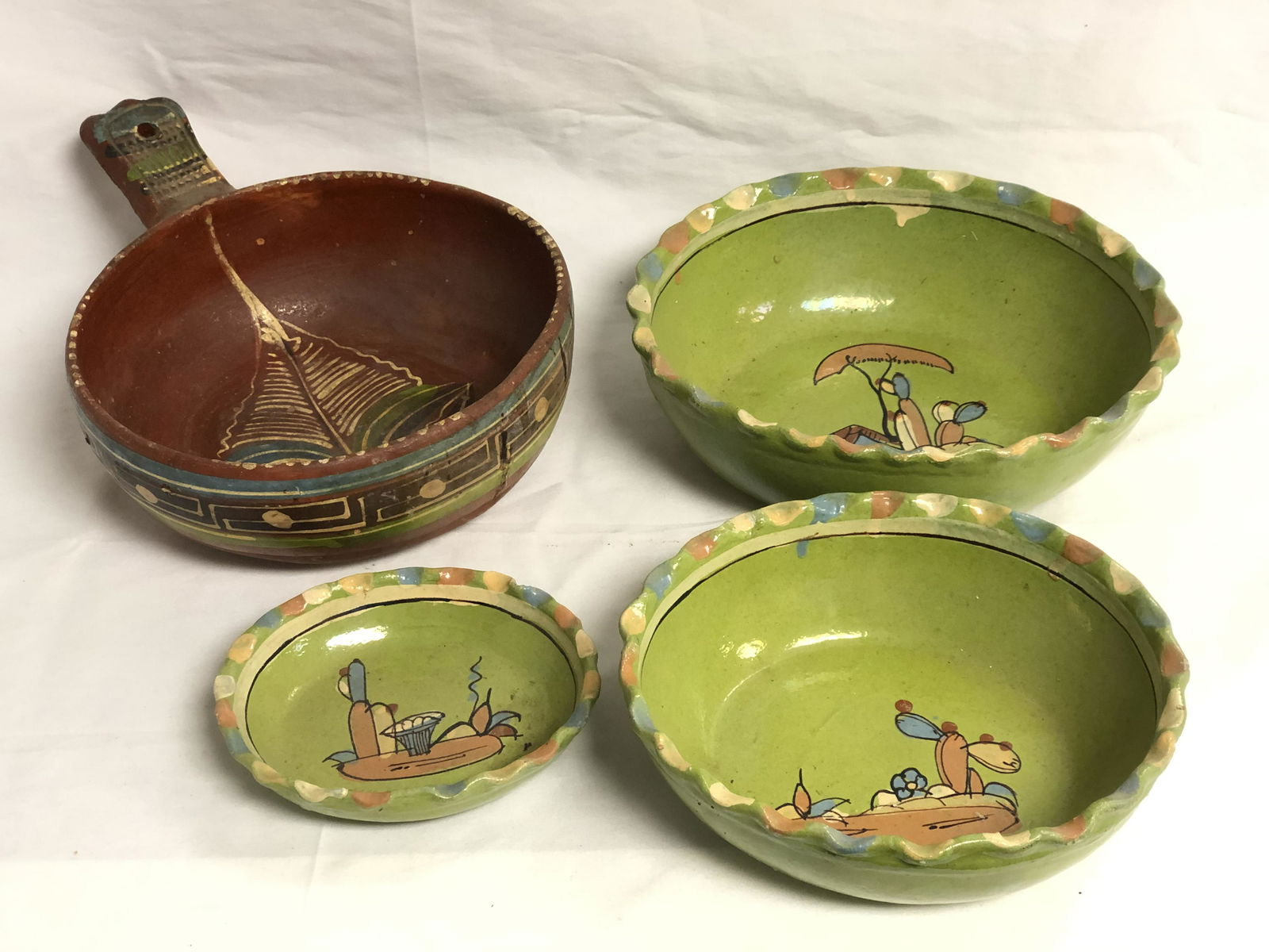 (4)Vtg Tlaquepagure Mexican Pottery Bowls - (1 of 9)