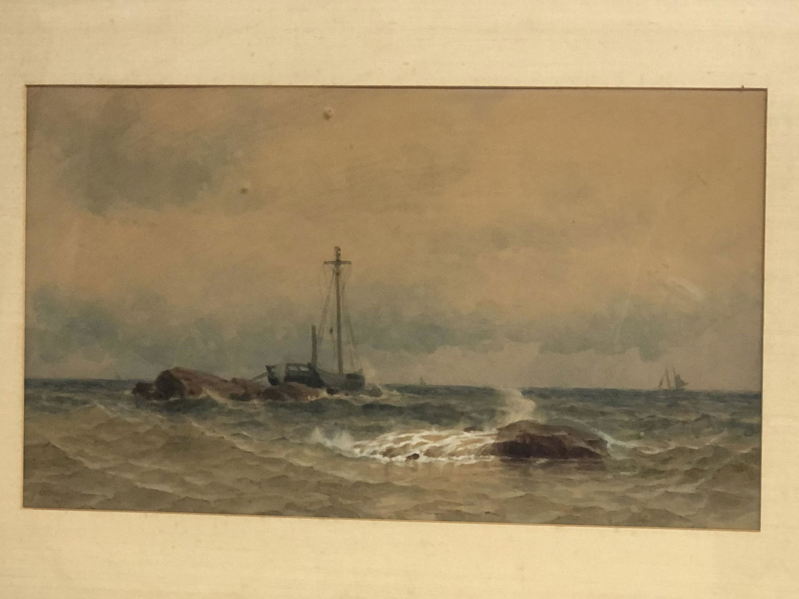 1877 Signed James Craig Nicoll (1846-1918) - Signed: 1877 Signed James Craig Nicoll (1846-1918) - Signed 1877 Watercolor of Stormy Seas, Framed 25.5'' x 17.5'' , Sight 18.5'' x 10.5''