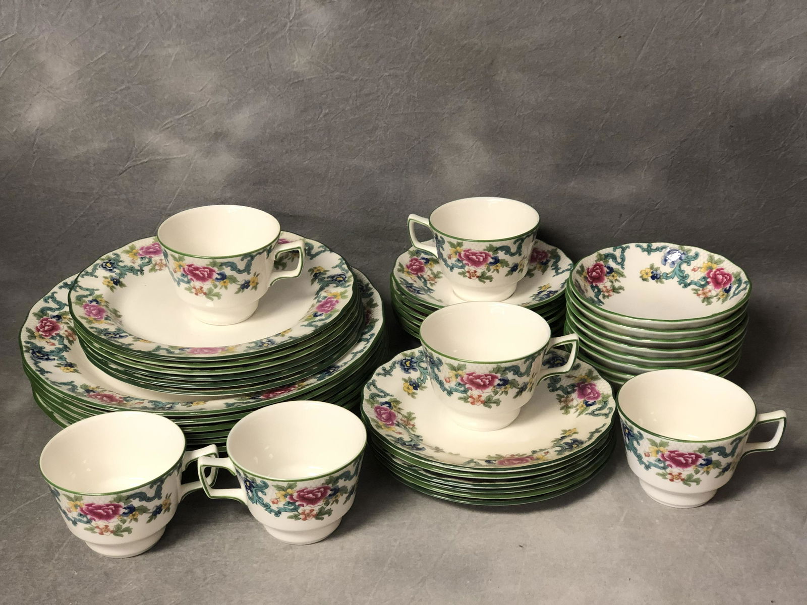 38pcs Royal Doulton 'Floradora Green' China - Set for 6 (1 of 4)