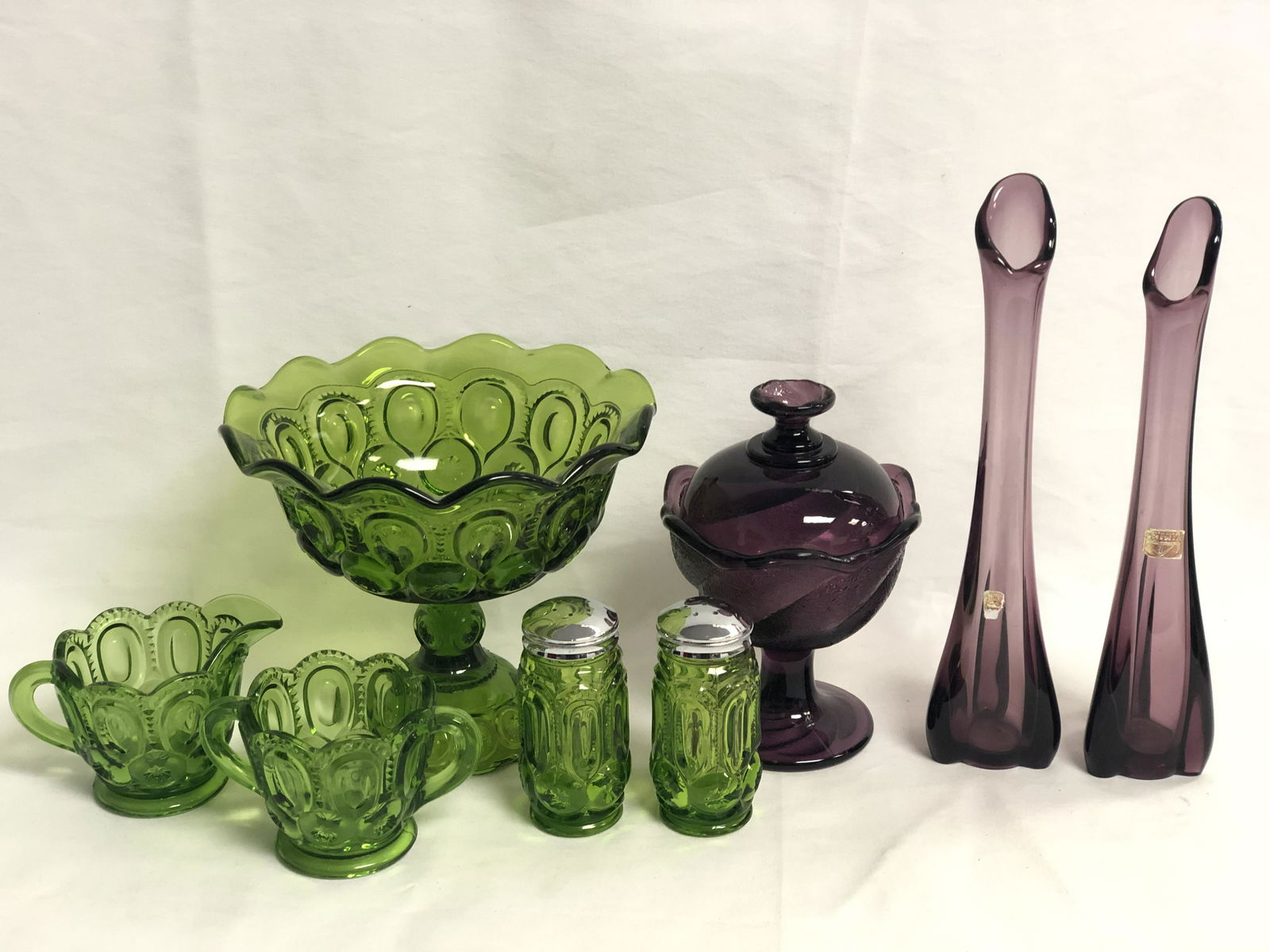 Purple & Green Depression Glass - Thumbprint Compote, (1 of 7)