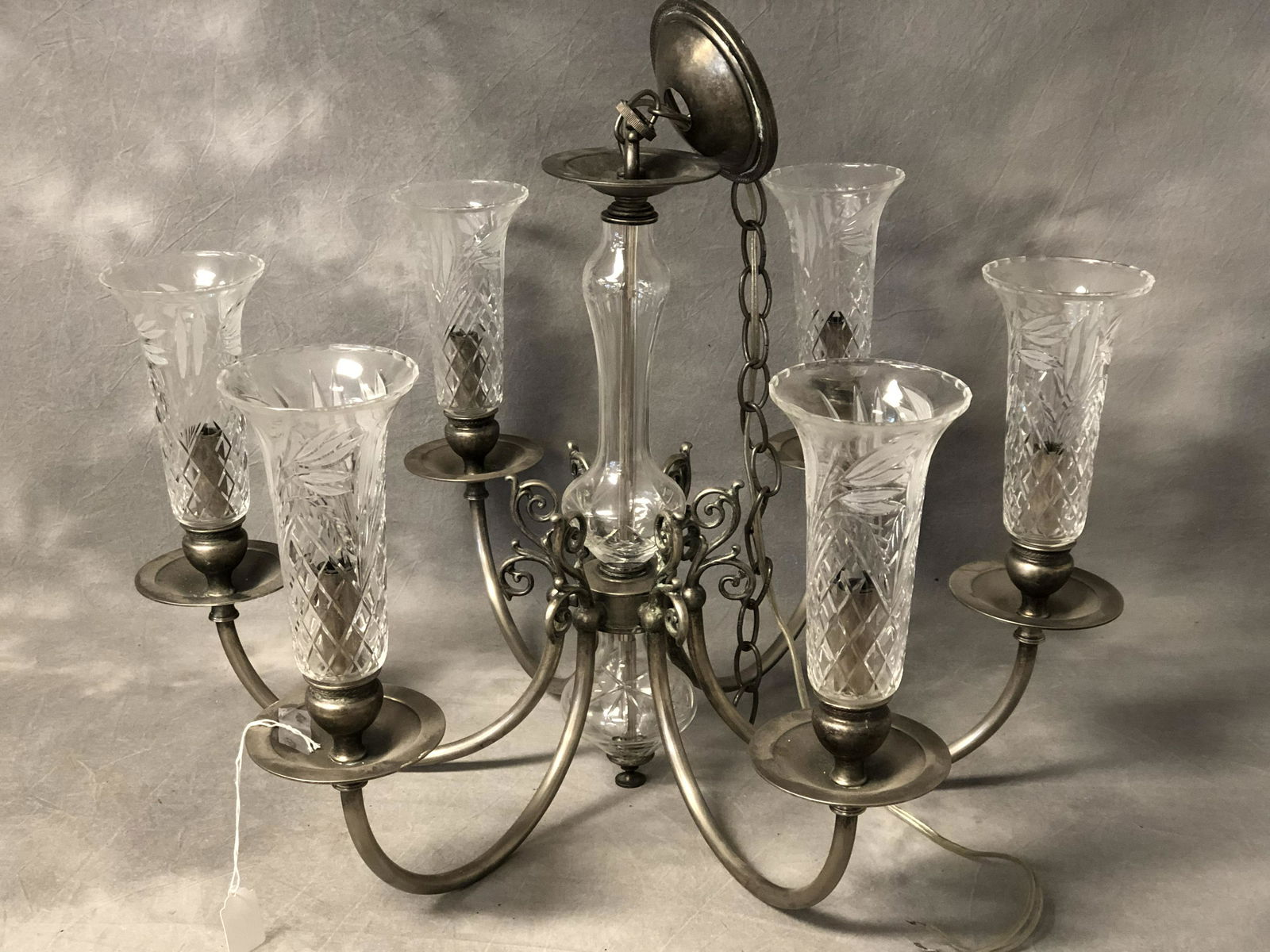 Designer Pewter w/ Etched Crystal Chandelier - Crystal (1 of 5)