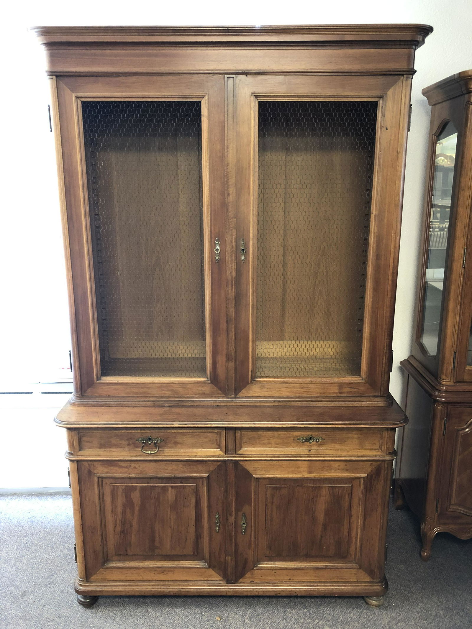 Antique Cabinet w/ Wire Front Doors - No Shelves , 49'' (1 of 6)