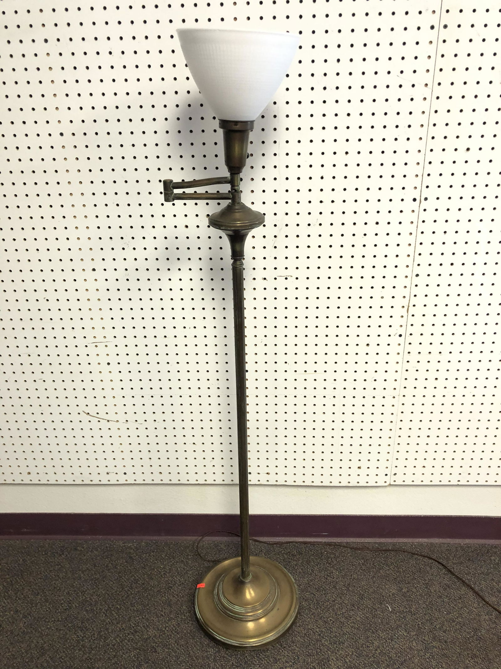 Vtg Brass Swing Arm Floor Lamp, 53.5'' Tall - Milkglass (1 of 4)