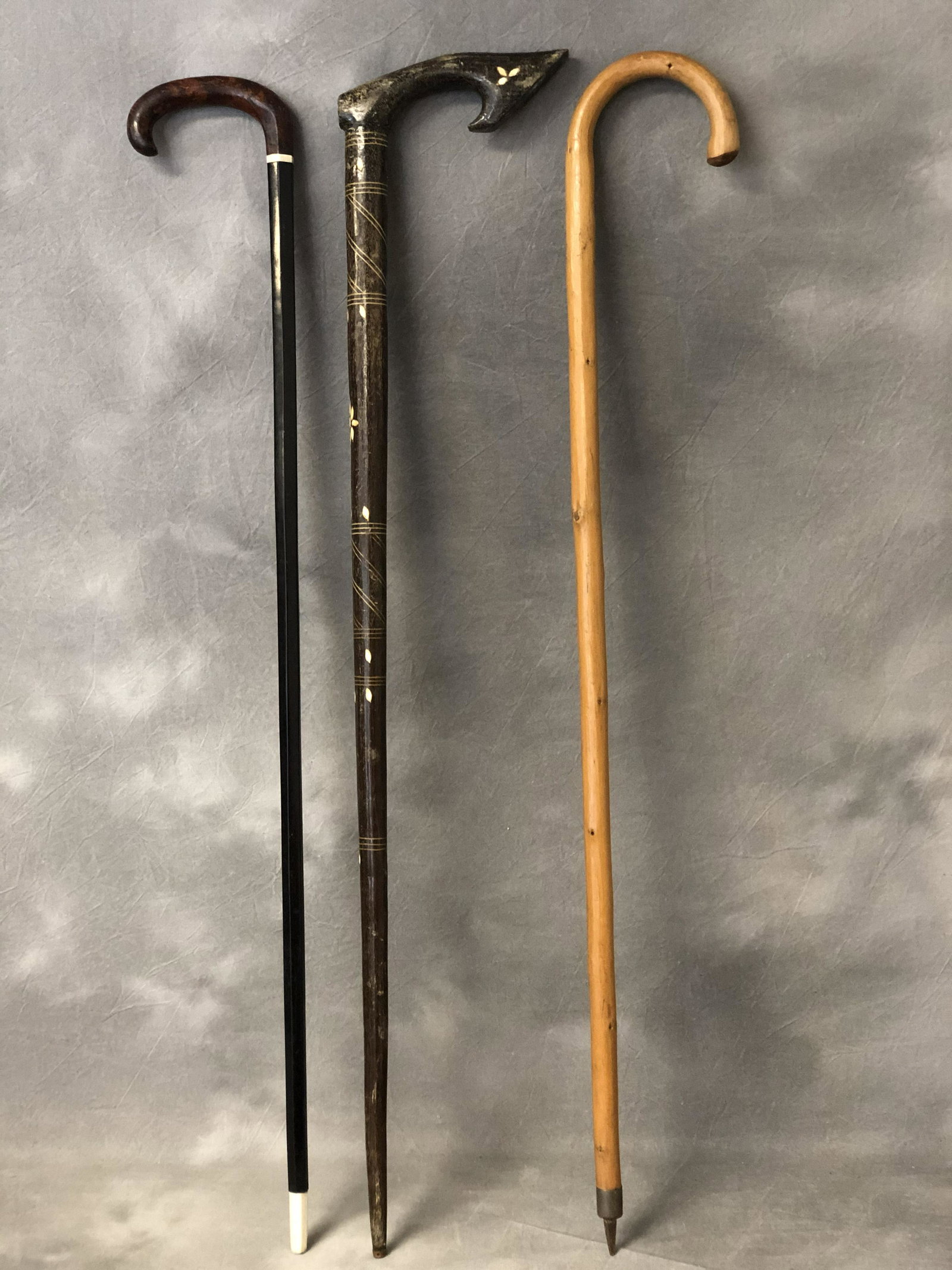 (3)Antique Wooden Canes - 37'' Etched w/ M.O.P. Inlay (1 of 5)