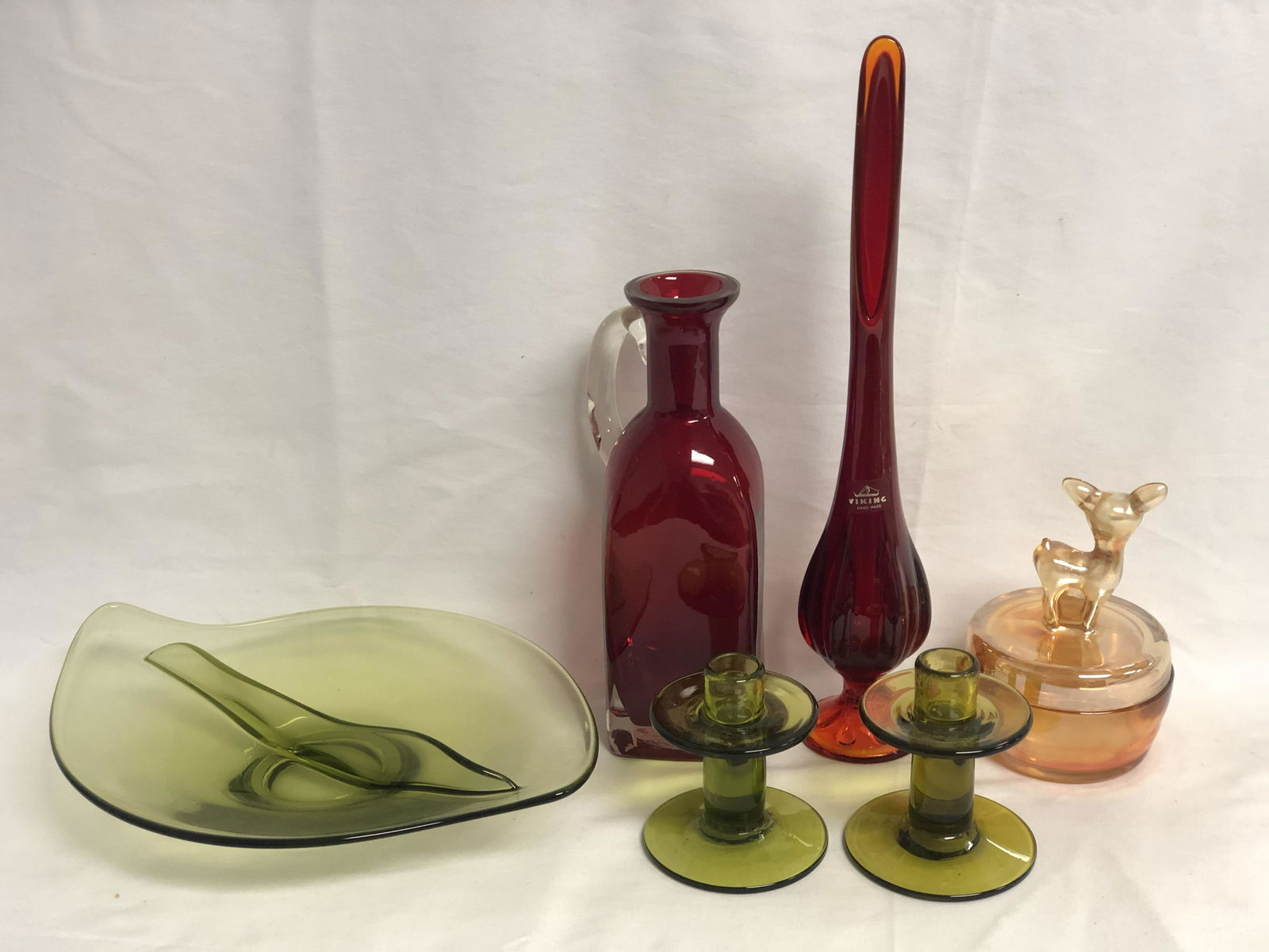 Vintage Art Glass Items -Carnival Glass Box w/ Deer, (1 of 4)