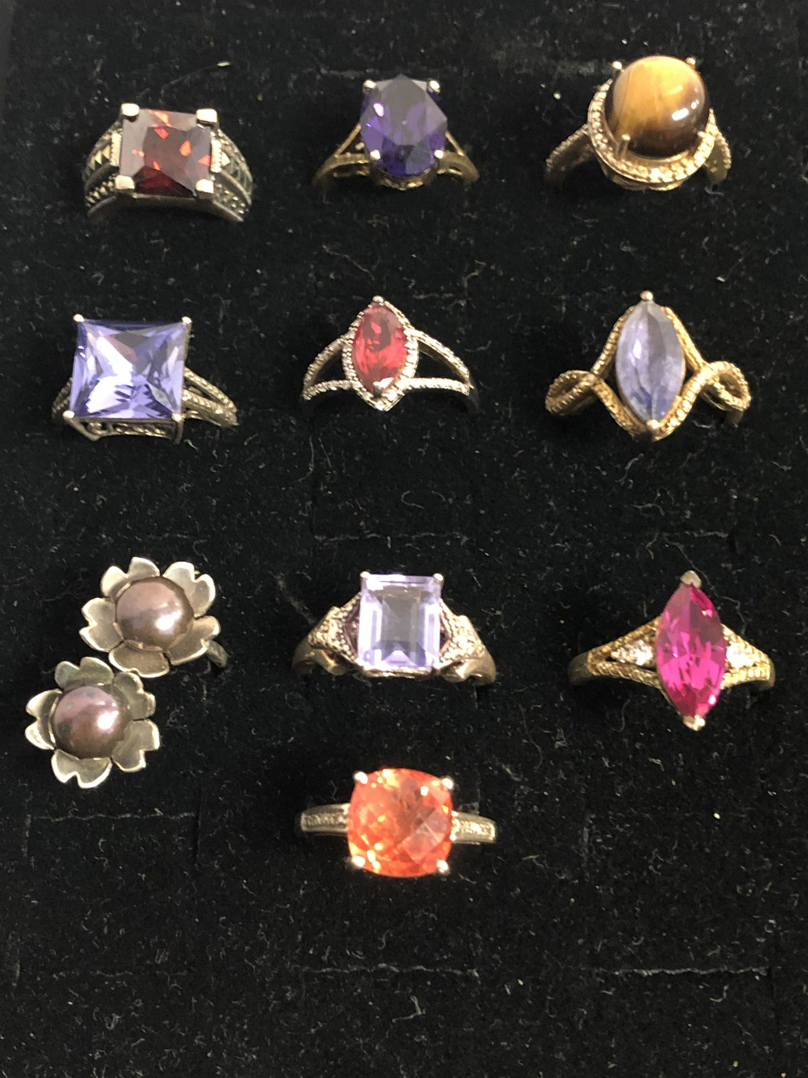 (10)Asst Sterling Silver Rings w/ Various Stones - Sz 7 (1 of 4)
