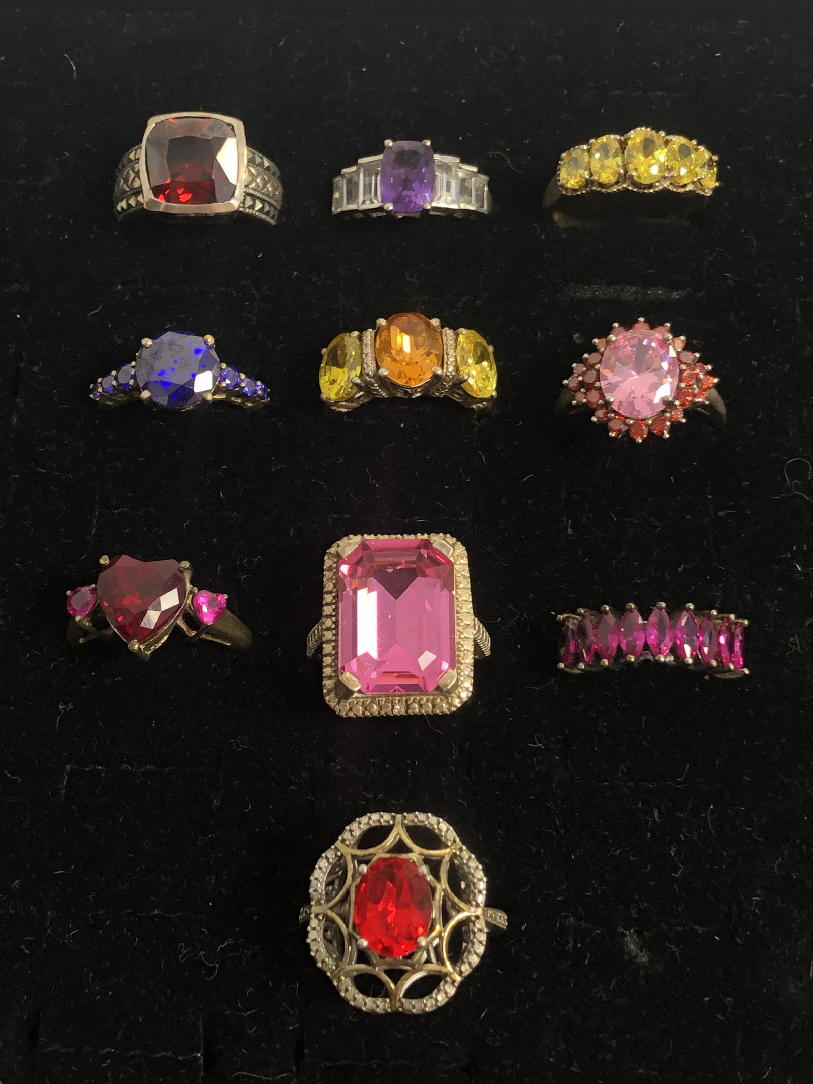 (10)Asst Sterling Silver Rings w/ Various Stones - Sz 7 (1 of 4)