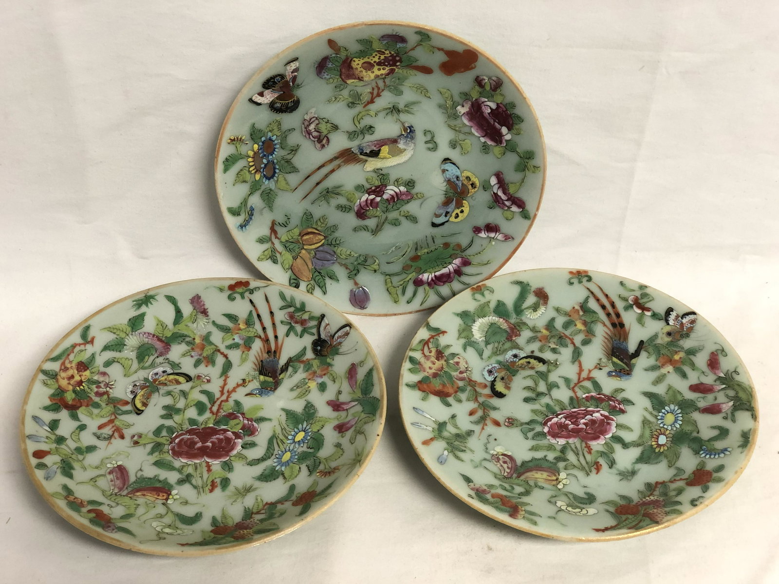 3 Atq Chinese Famille Celedon Plates - 7.25'' x 1'' (1 of 7)