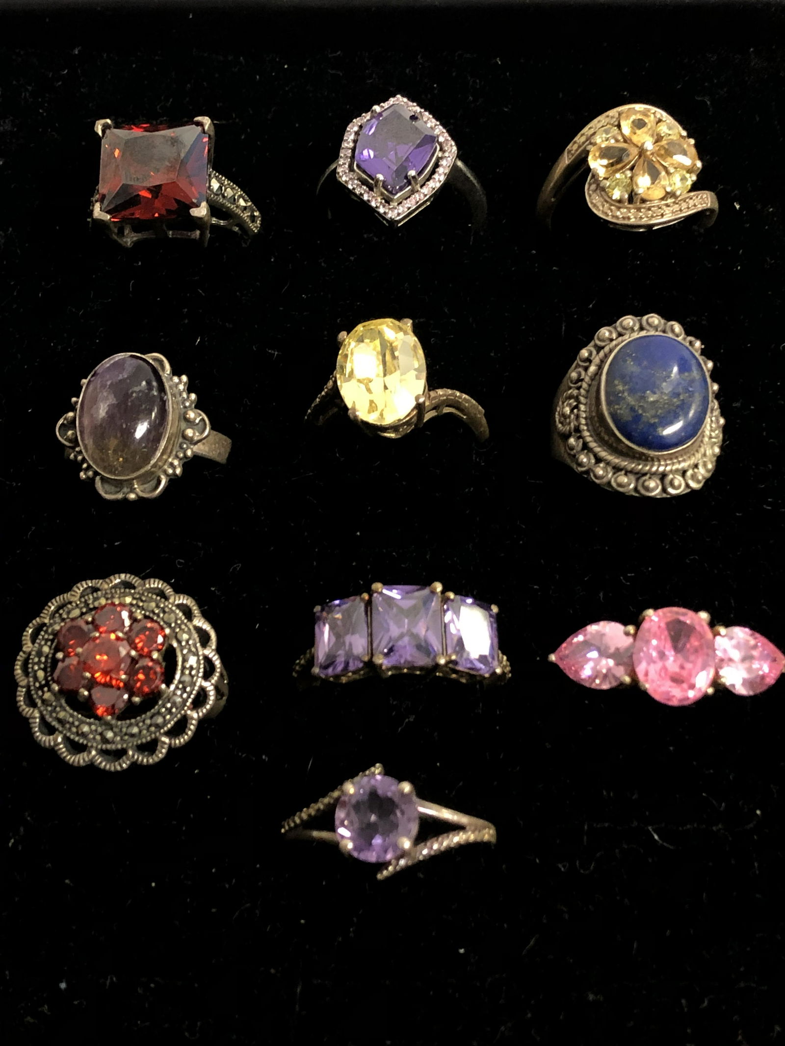 (10)Asst Sterling Silver Rings w/ Various Stones - Sz 7 (1 of 4)