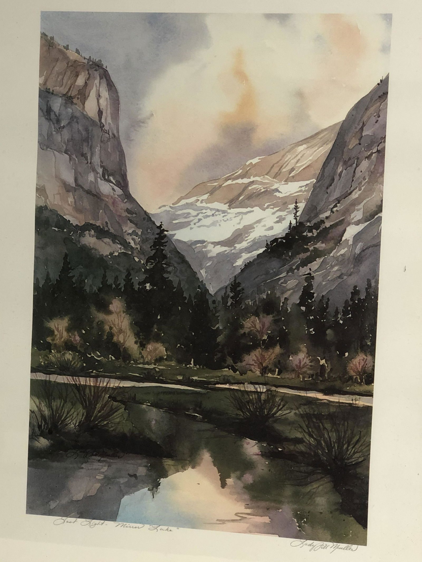 Signed Lady Jill Mueller Yosemite Etching - 'Last Light (1 of 4)