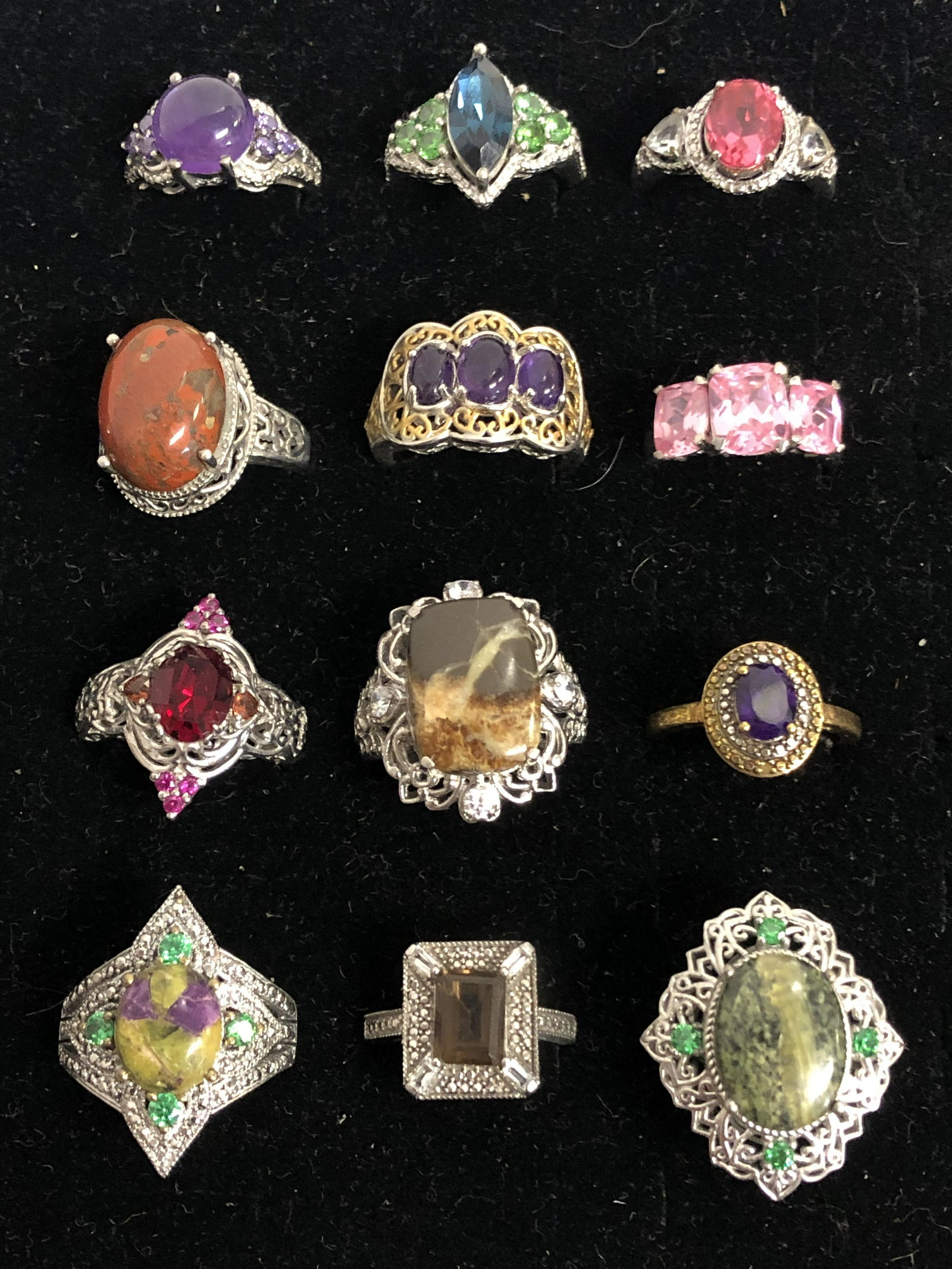 (12)Asst KARIS Rings w/ Various Stones - Sz 7 / 8 ,: (12)Asst KARIS Rings w/ Various Stones - Sz 7 / 8 , Spinel, Stone, Rhinestone & More