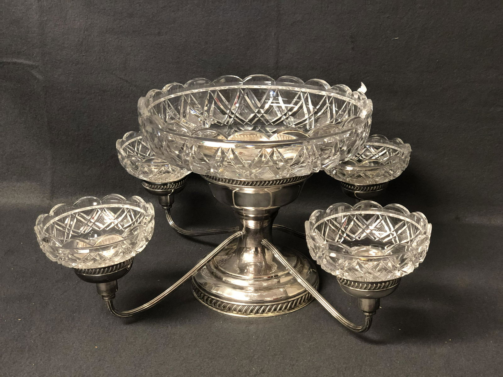 Antique Silverplate Crystal Epergne, 20''x 9'' (1 of 7)