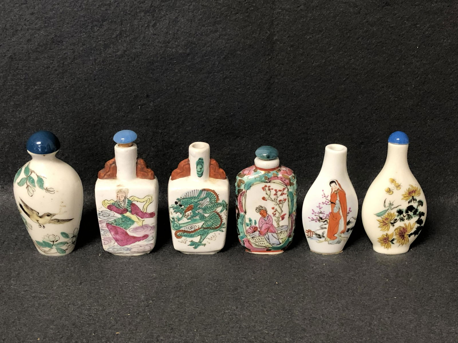 (6)Asst Asian Snuff Bottles - Some w/ Hallmarks - See (1 of 12)