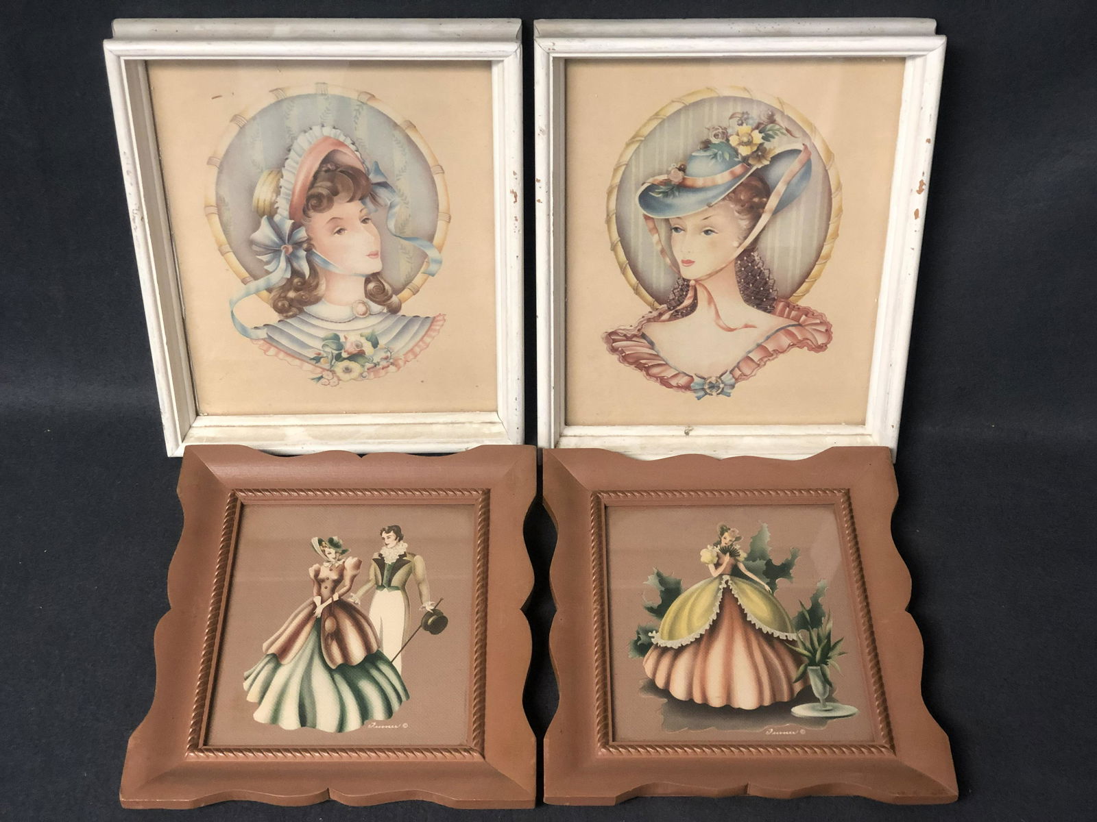 (4)1940s Era Framed Lady Prints 'Turner' - Brown Framed (1 of 4)