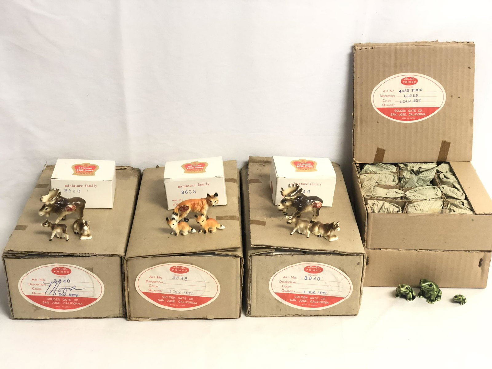 60 Sets Asst Vtg Golden Gate Co Miniature Figures - NOS: 60 Sets Asst Vtg Golden Gate Co Miniature Figures - NOS , Frogs, Cows, Fox & Moose