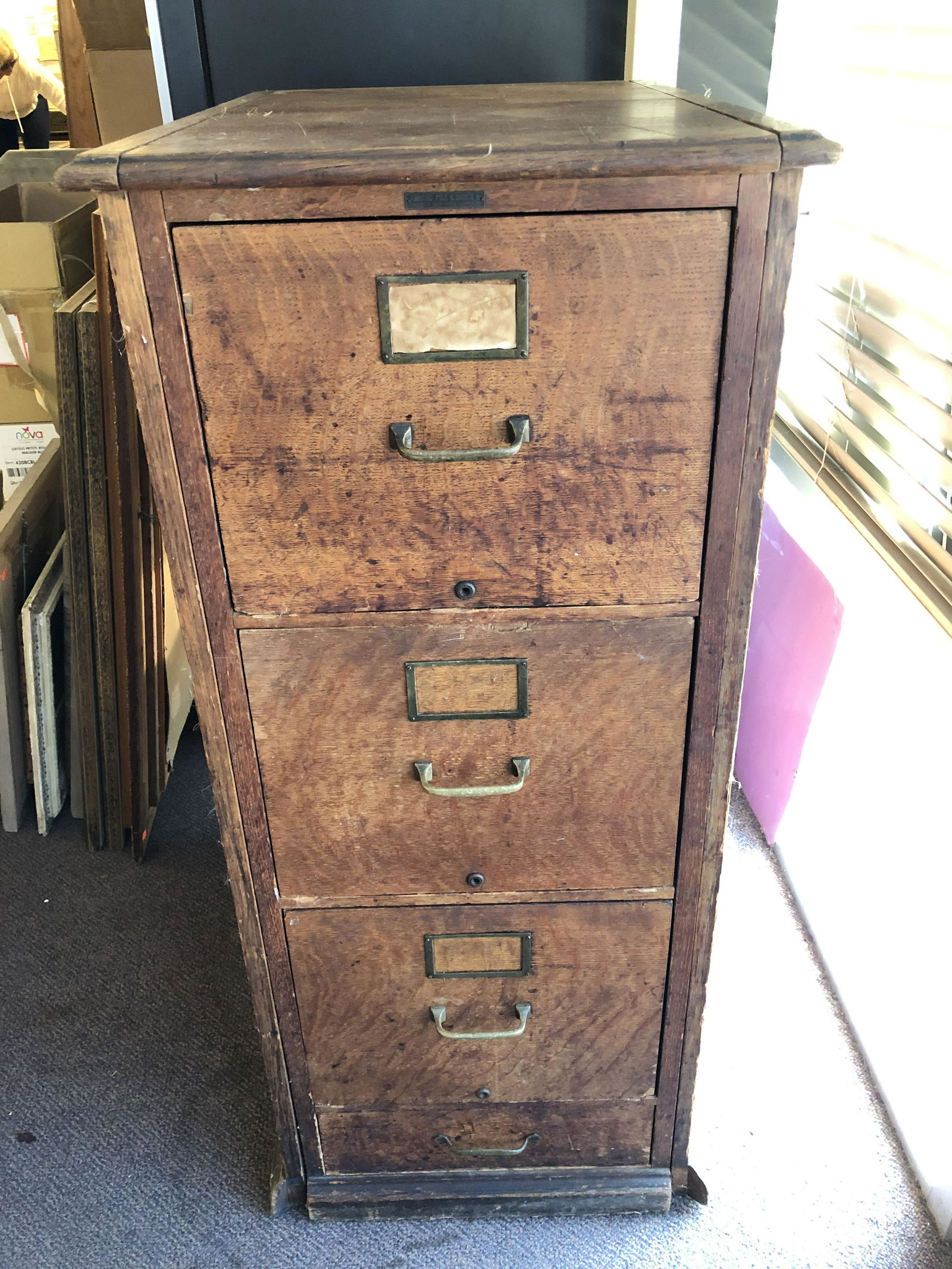 Vtg Wooden 3 Drawer File Cabinet - Side Panel Needs (1 of 5)