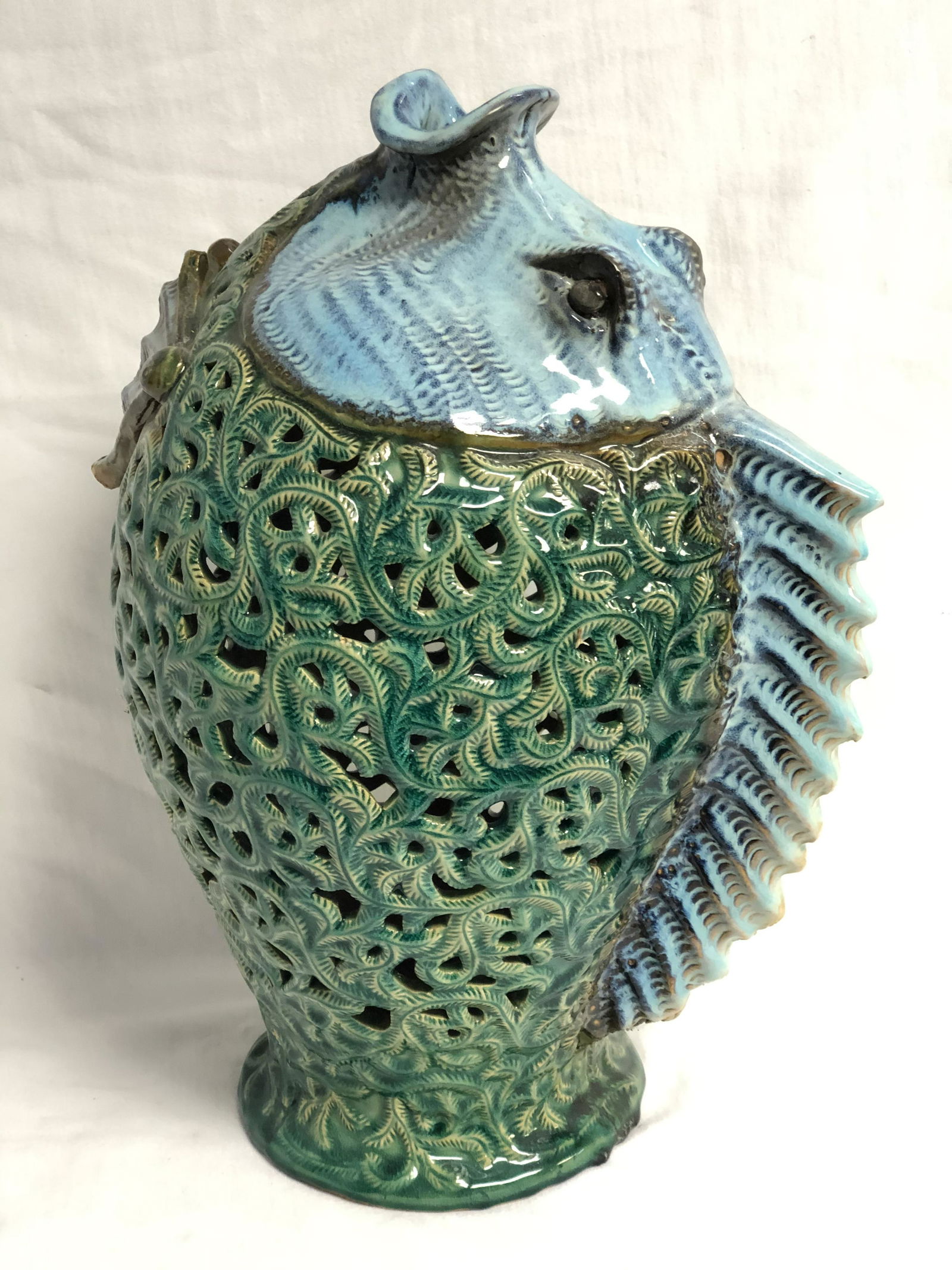 Glazed Pottery Fish Statue, 12'' x 17.5'' (1 of 6)