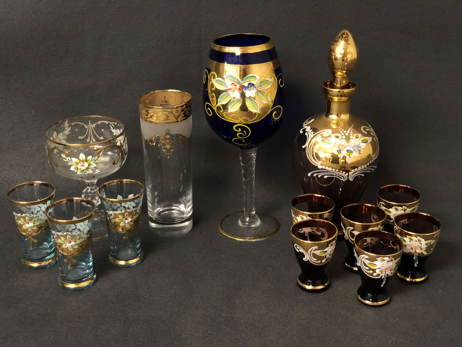 Handpainted Decanter, Glasses, Stemware - 9'' Tall (1 of 6)