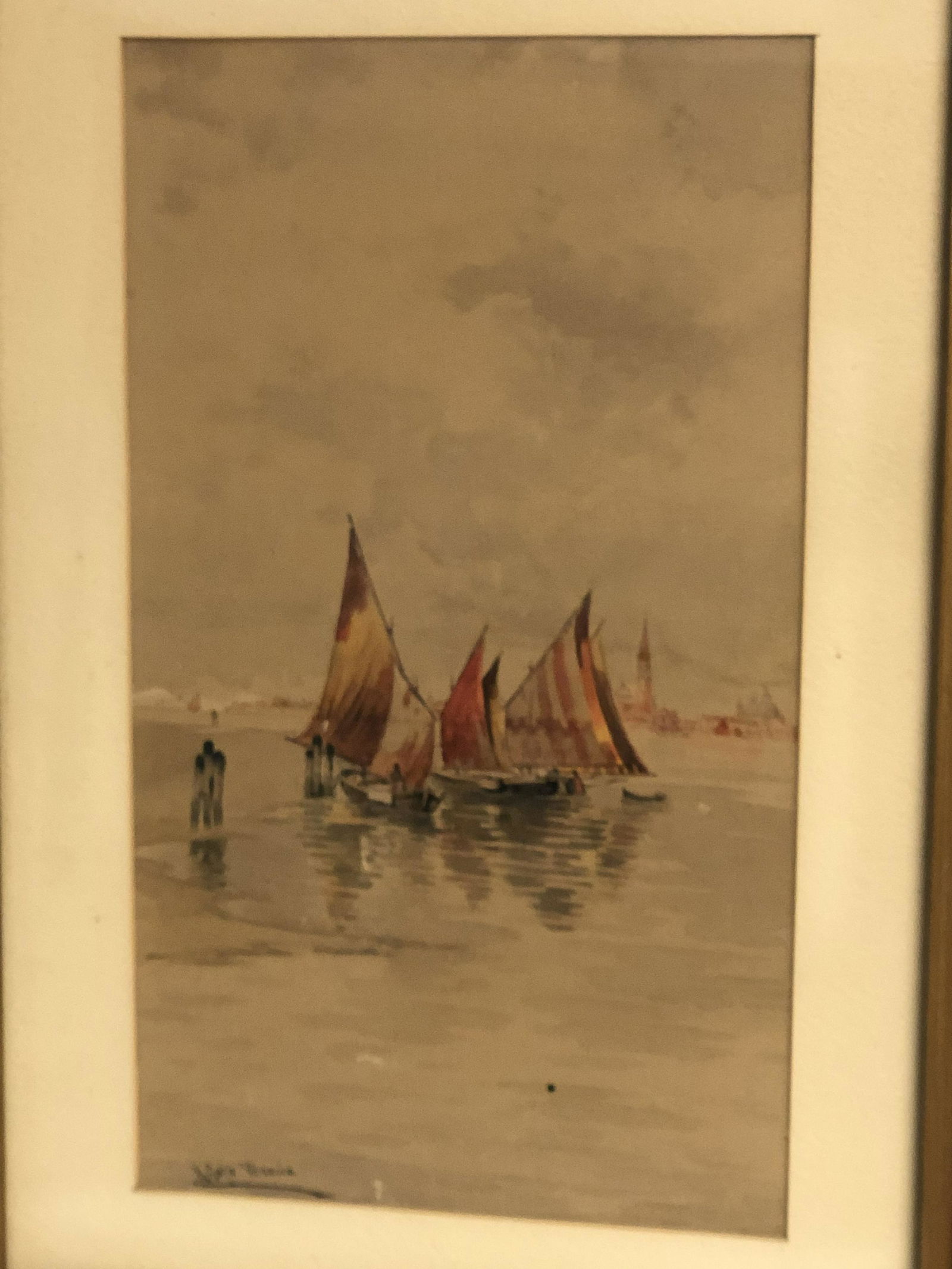 Signed 'R.Gajo' Watercolor of Sailboats - Gilt Framed (1 of 6)