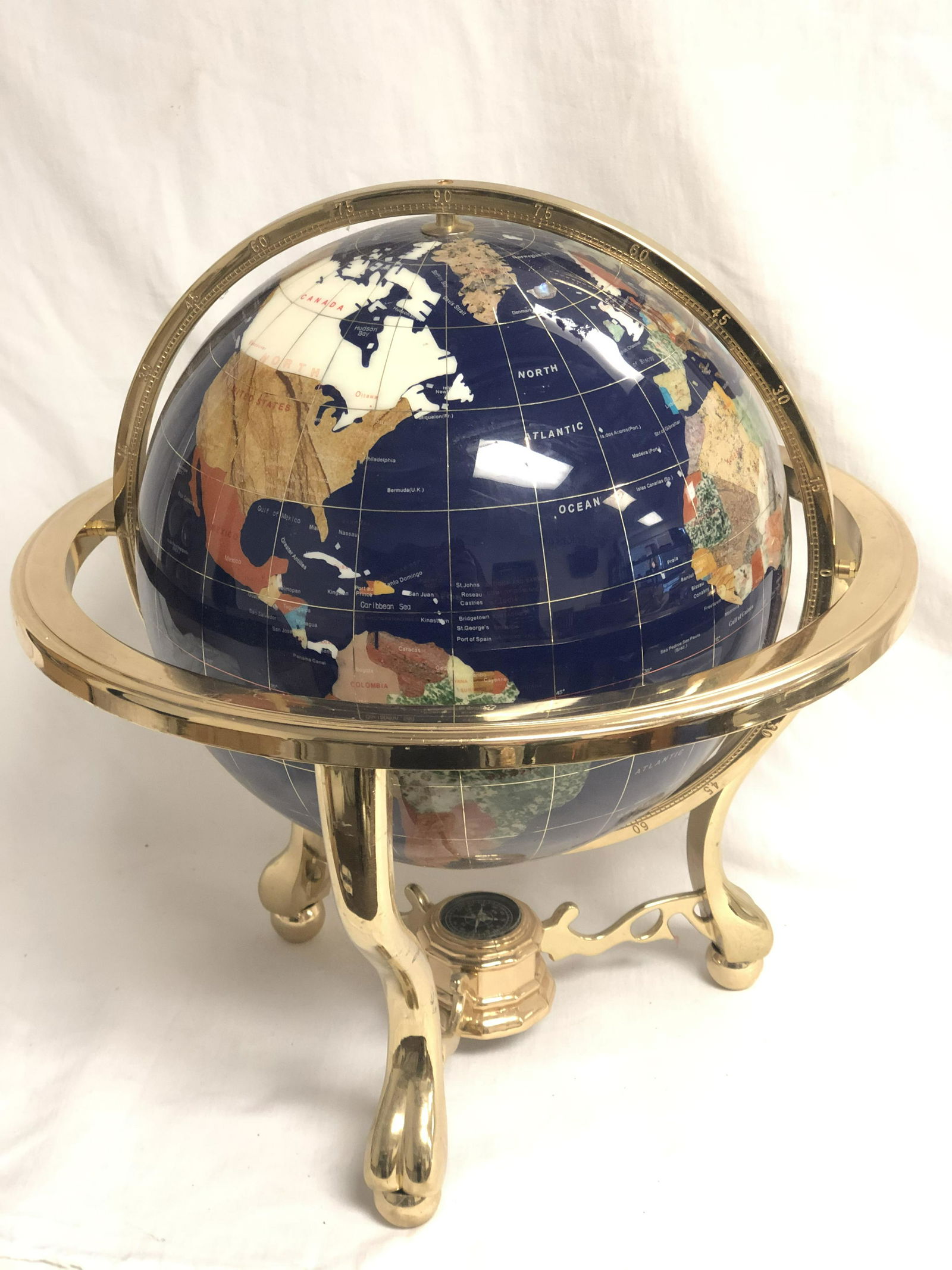 Lapis Gemstone World Globe w/ Compass - Approx 20'' (1 of 9)