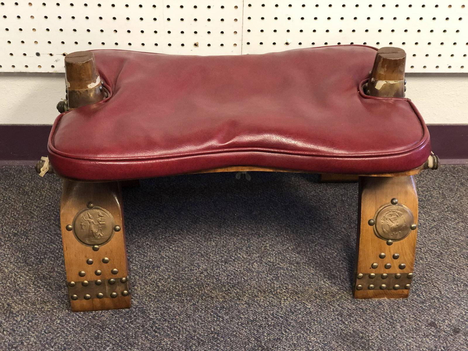 Vintage Camel Saddle Stool w/ Brass - Red Leather Top, (1 of 6)