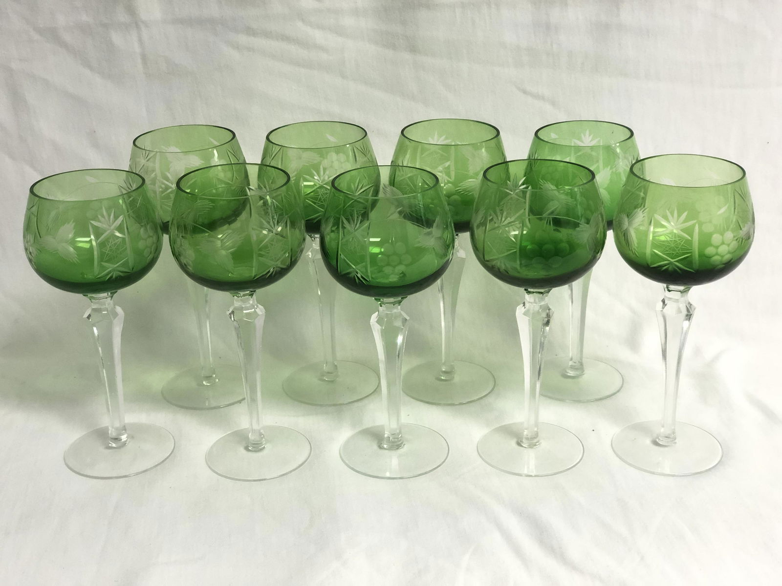 (9)Emerald Green Cut to Clear Stemware - 3'' x 8.5'' (1 of 4)