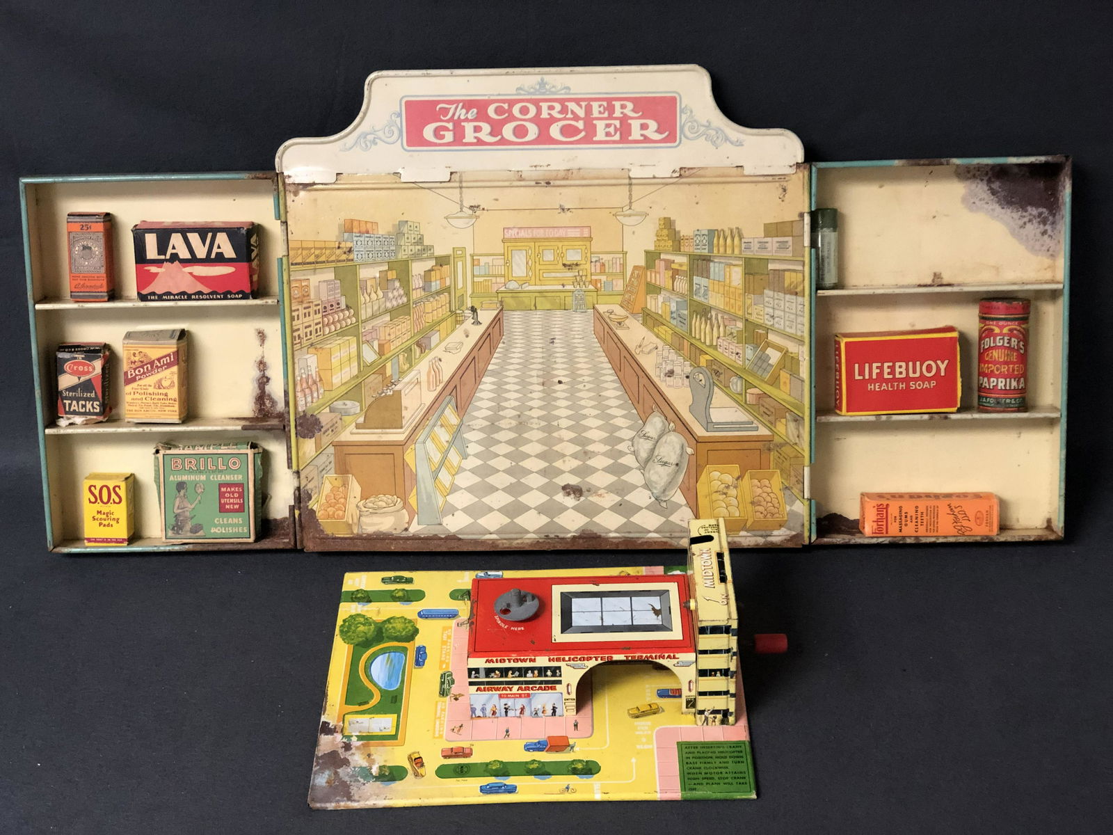 2 Vtg Tin Toys - Wolverine Grocer & MidTown - Folding (1 of 10)