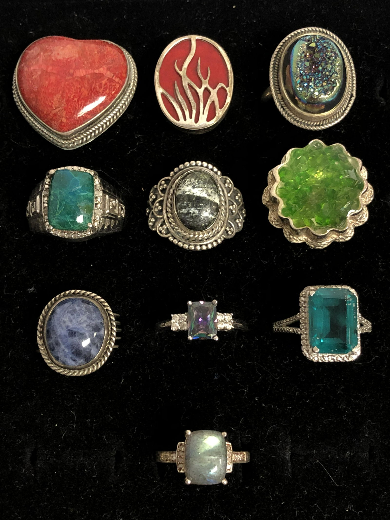 (10)Asst Sterling Silver Rings, Various Stones - Sz 7 / (1 of 3)