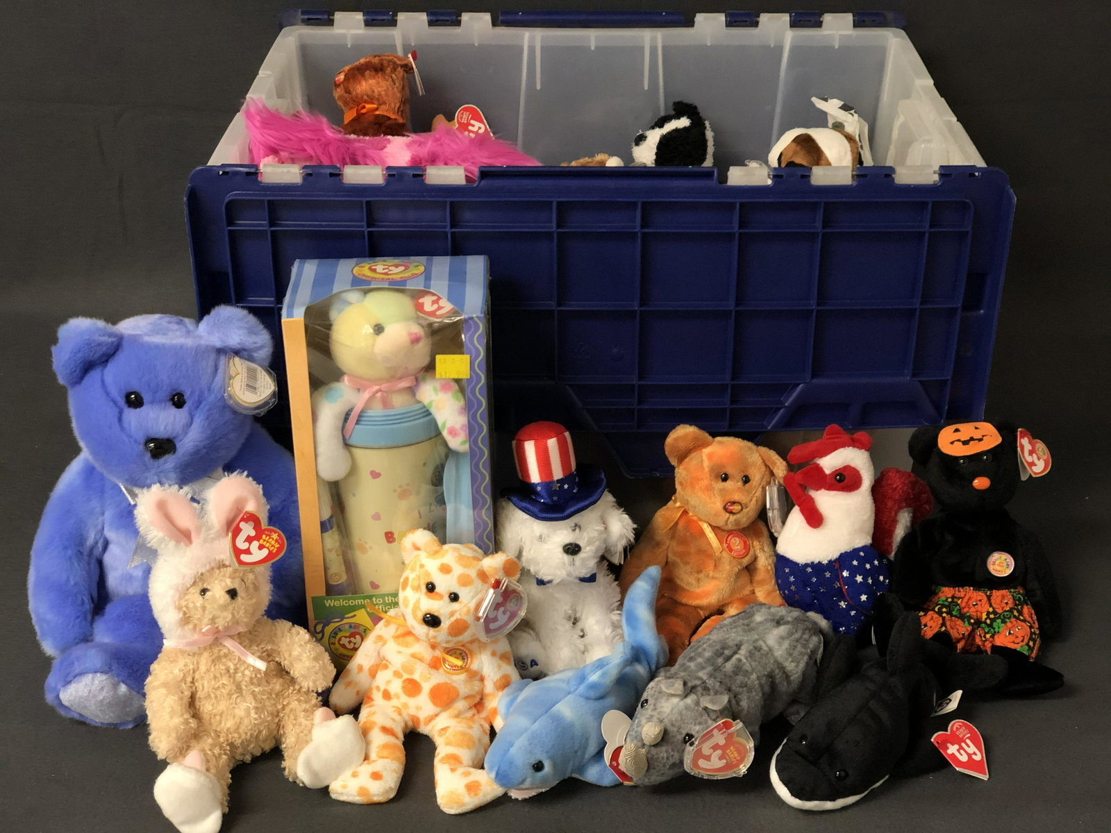 Group of Asst Vintage Beanie Babies - Most All w/ Tags,: Group of Asst Vintage Beanie Babies - Most All w/ Tags, Heart Protectors, Beanie Babies Club Item, More