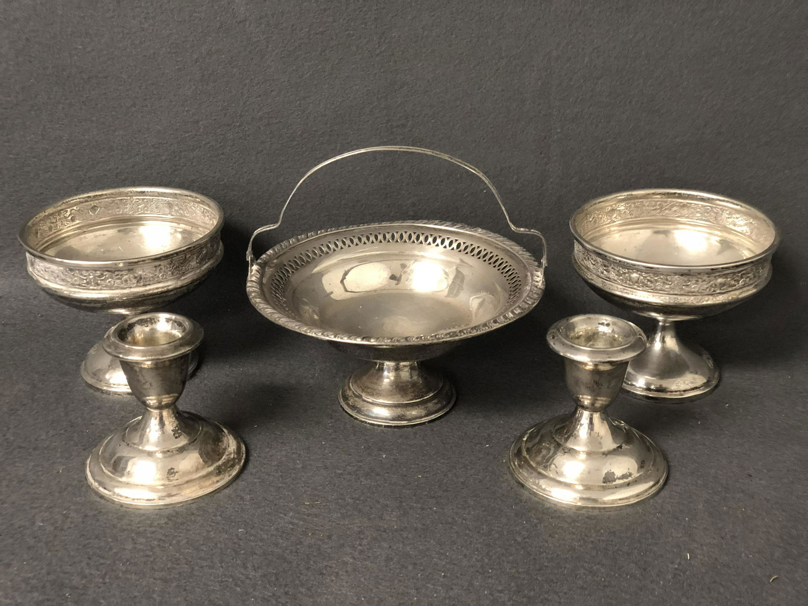 5pc Sterling Silver, Various Makers - Handled Basket, (1 of 8)