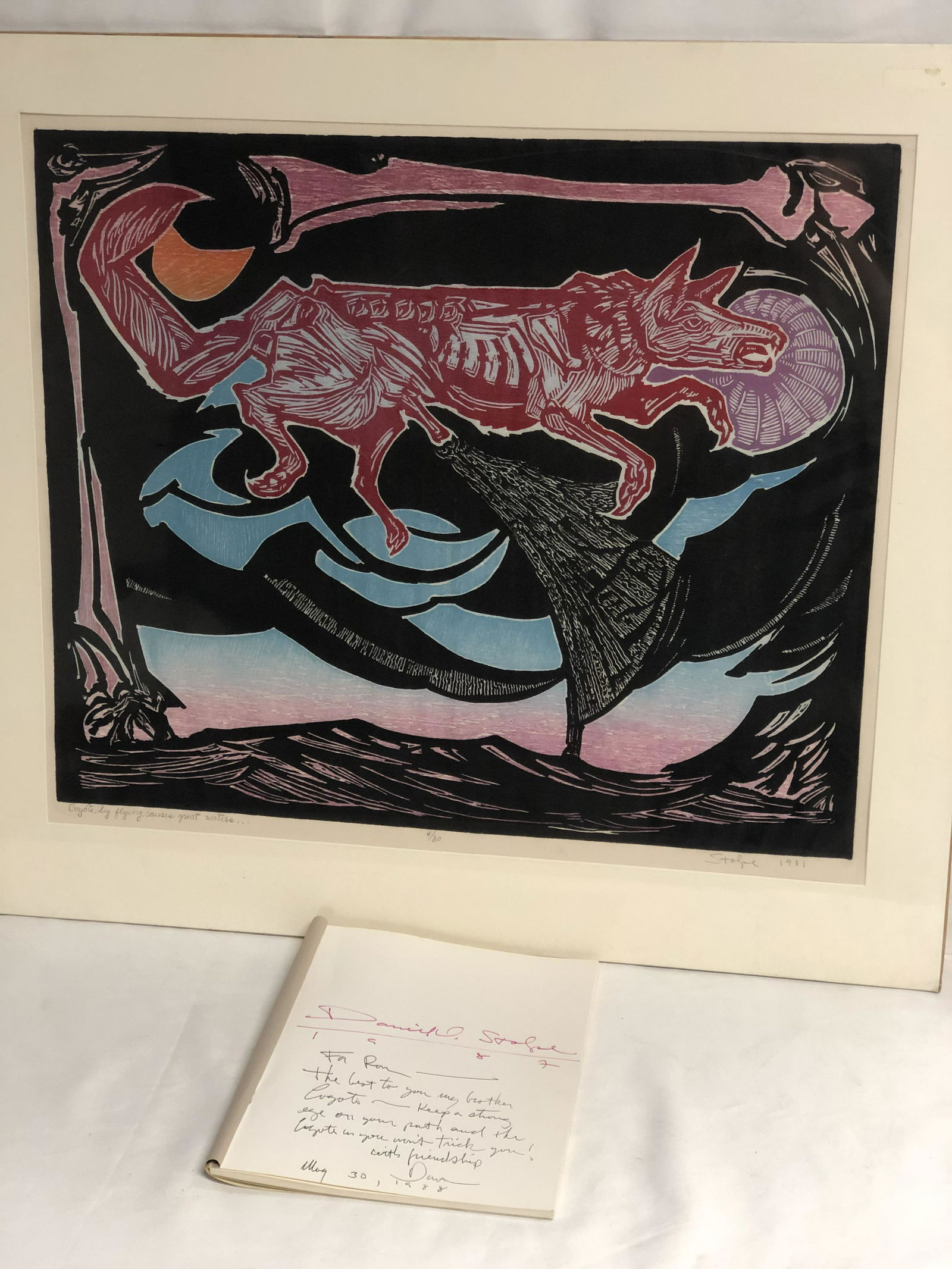 Signed Daniel Stople WoodCut Coyote Art - Coyote by (1 of 8)