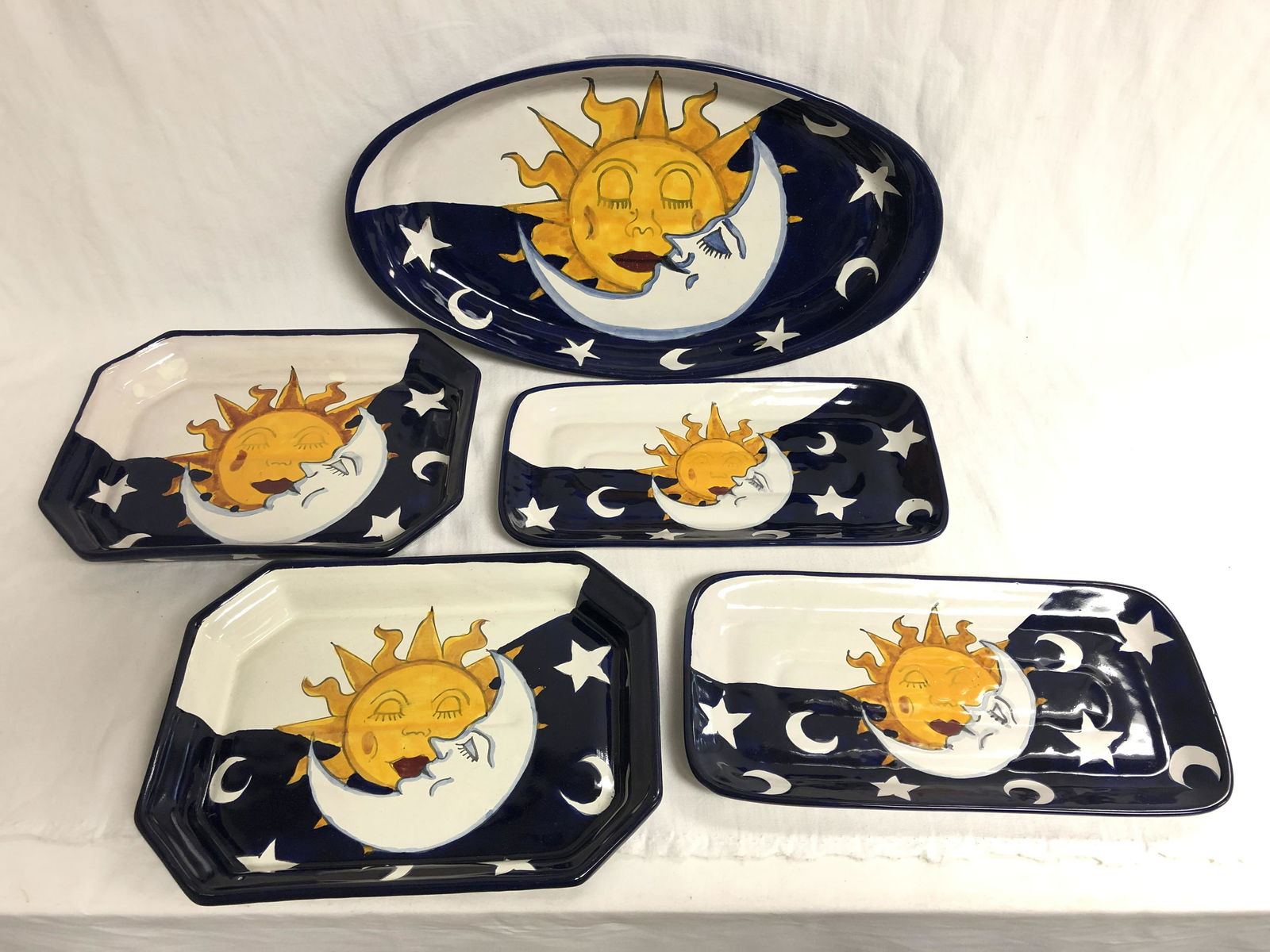 5pcs Talavera Mexican Pottery, Moon & Stars - Signed (1 of 6)
