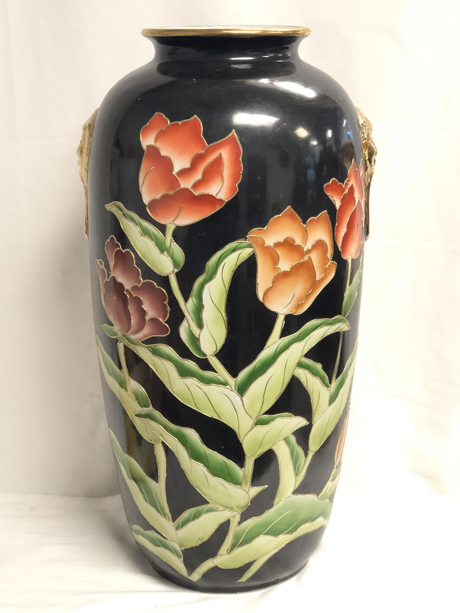 24'' Tall Asian Floor Vase w/ Floral Design (1 of 4)